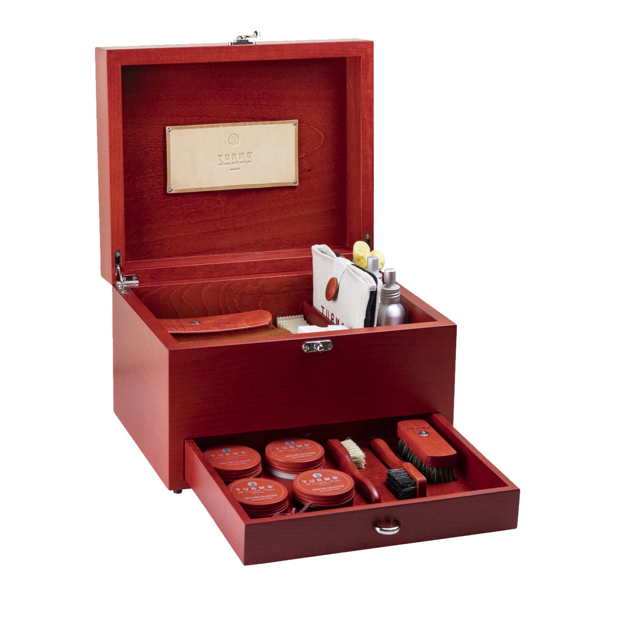 Rote klassische Buchenholz-Schuhpflegebox - Hauptansicht