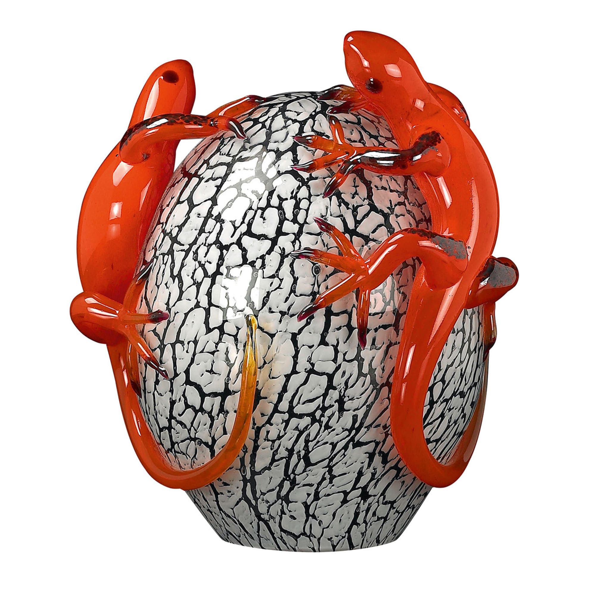 Crystal Egg With Red Glass Geckos  - Main view