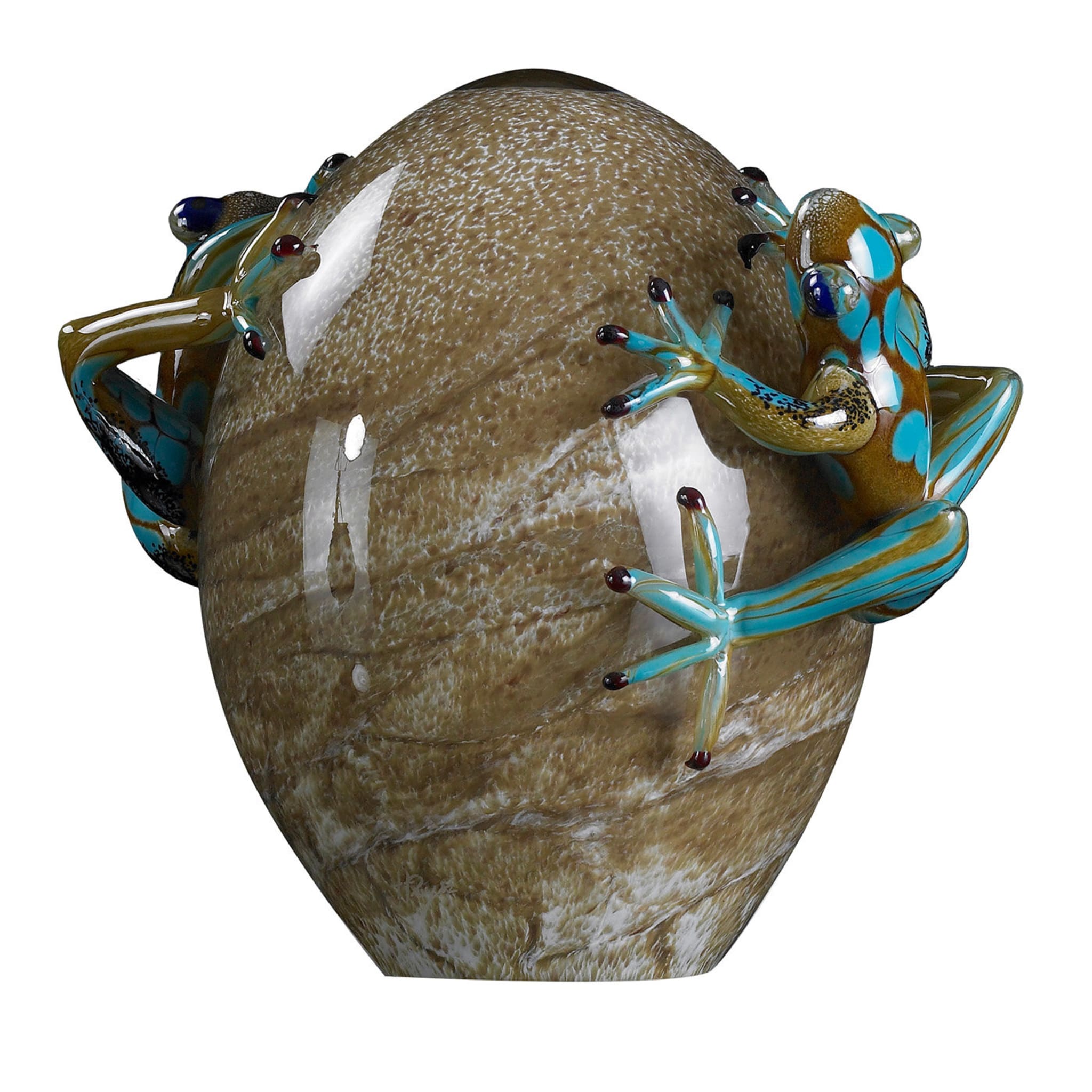 Œuf en verre avec grenouilles turquoises - Vue principale