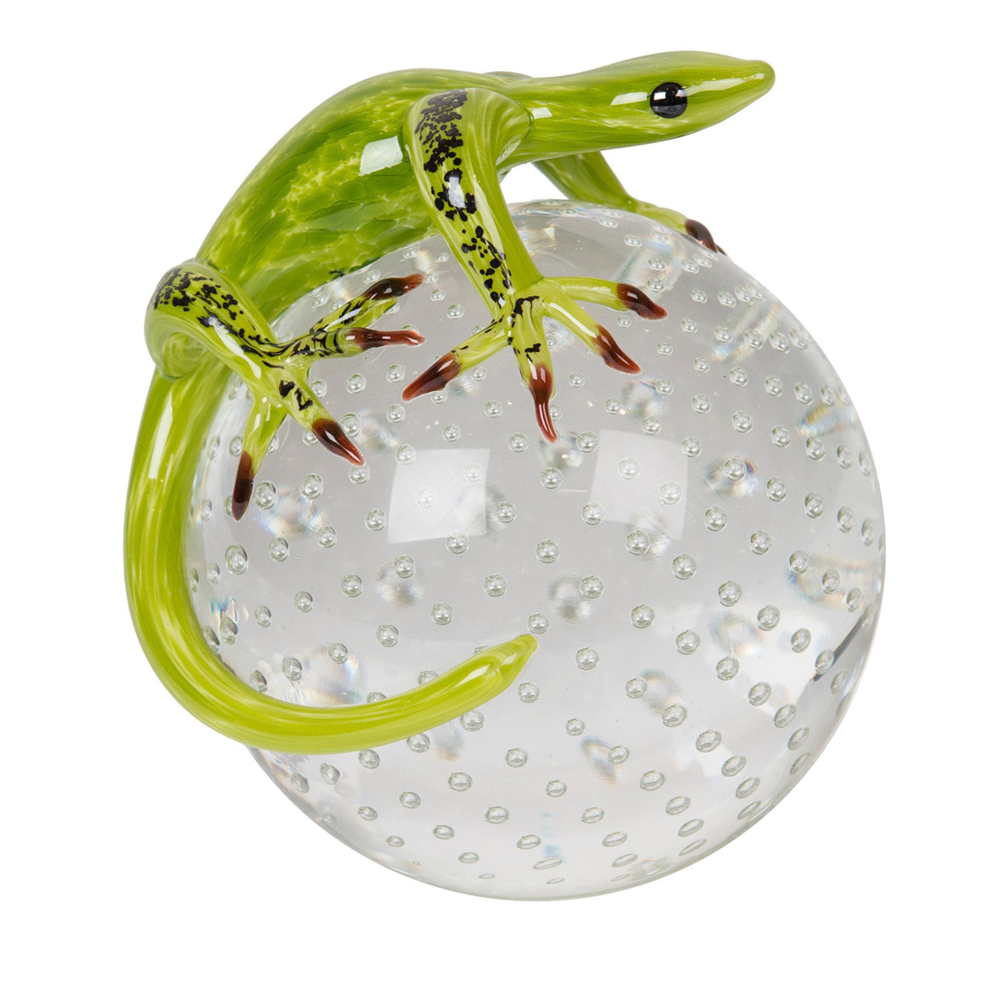 Gecko de cristal verde sobre esfera - Vista principal