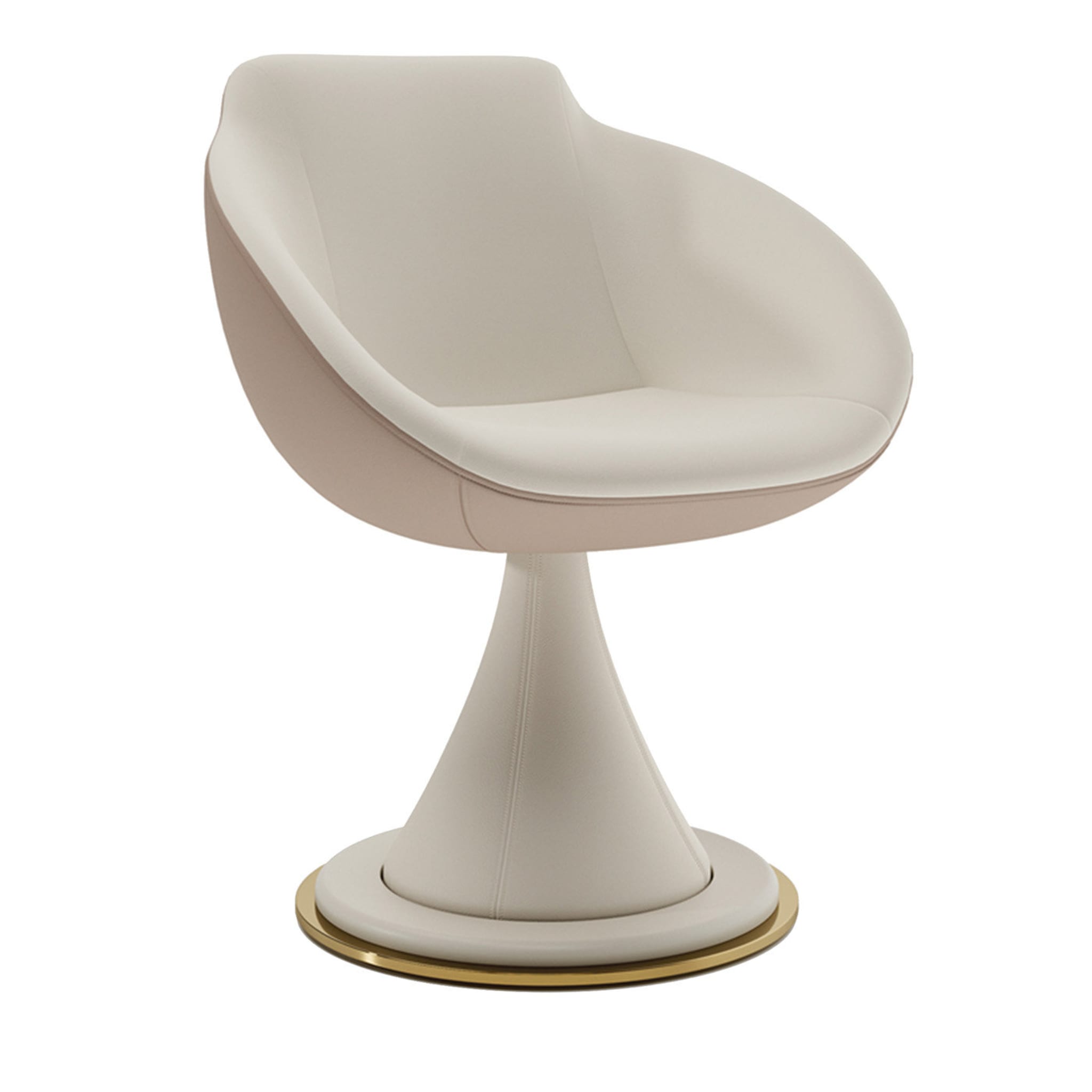 Chaise pivotante en cuir blanc crème tapissée d'une coque en mousse - Vue principale
