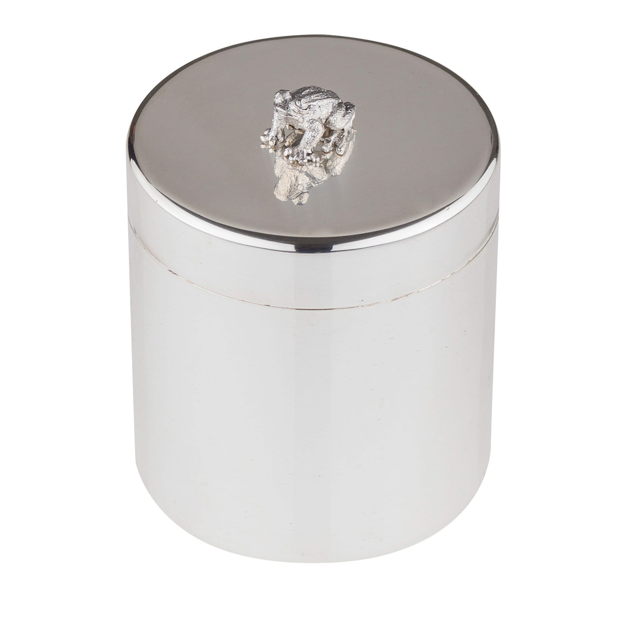 Brass Cylindrical Box with Silver Frog - Main view