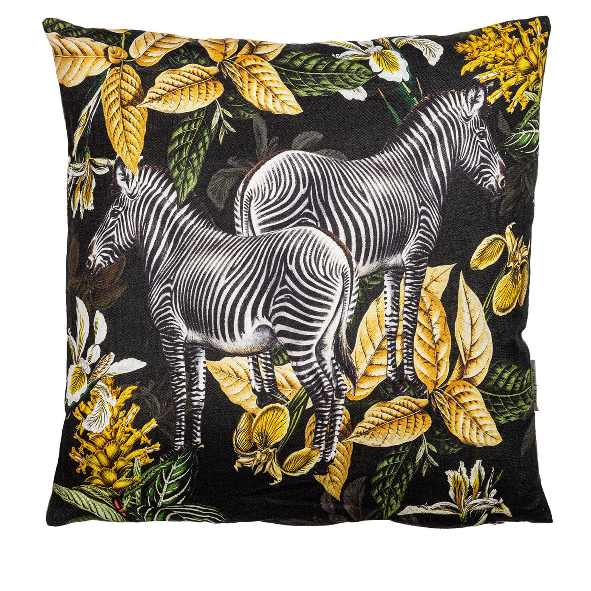 Animalia Linen Cushion With Zebras And Yellow Vegetation - Main view