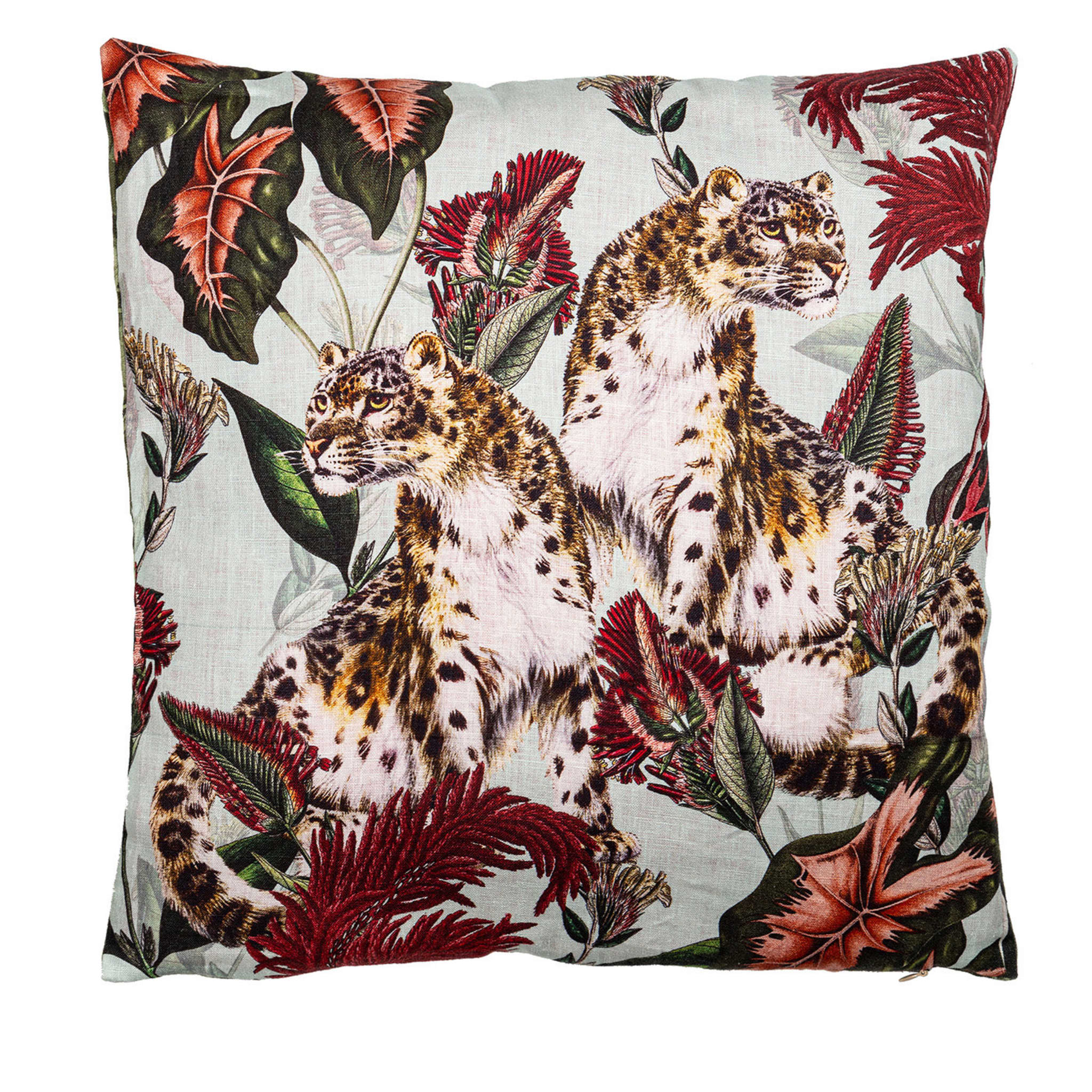 Animalia Linen Cushion With Cheetahs And Red Vegetation - Main view