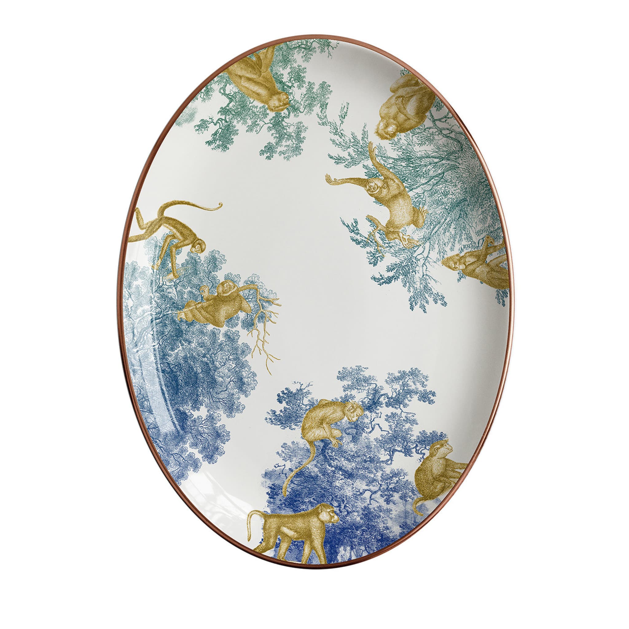 Galtaji Oval Porcelain Platter With Trees And Monkeys - Main view
