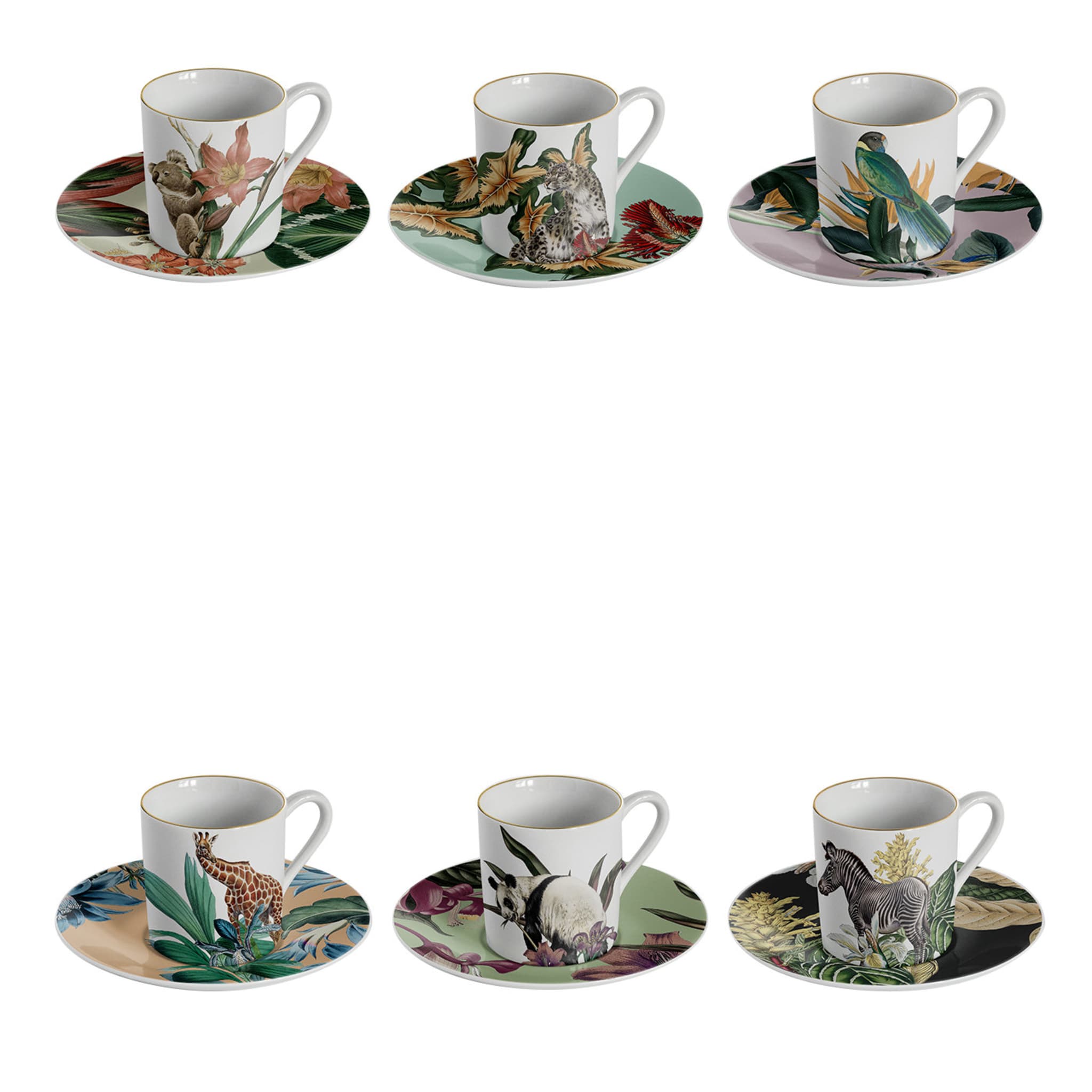 Animalia Set Of 6 Porcelain Espresso Cups With Exotic Animals - Main view