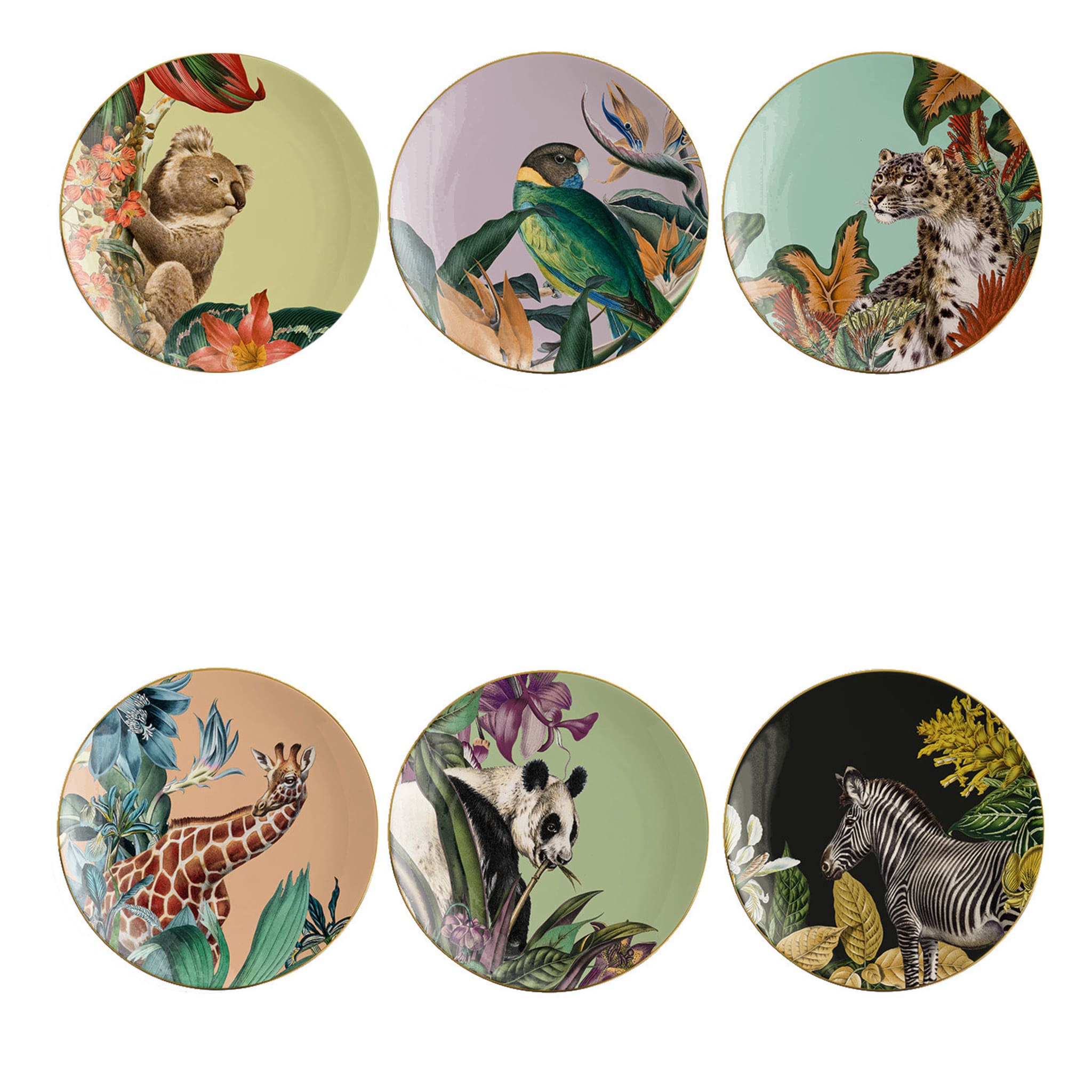 Animalia Set Of 6 Porcelain Bread Plates With Exotic Animals - Main view
