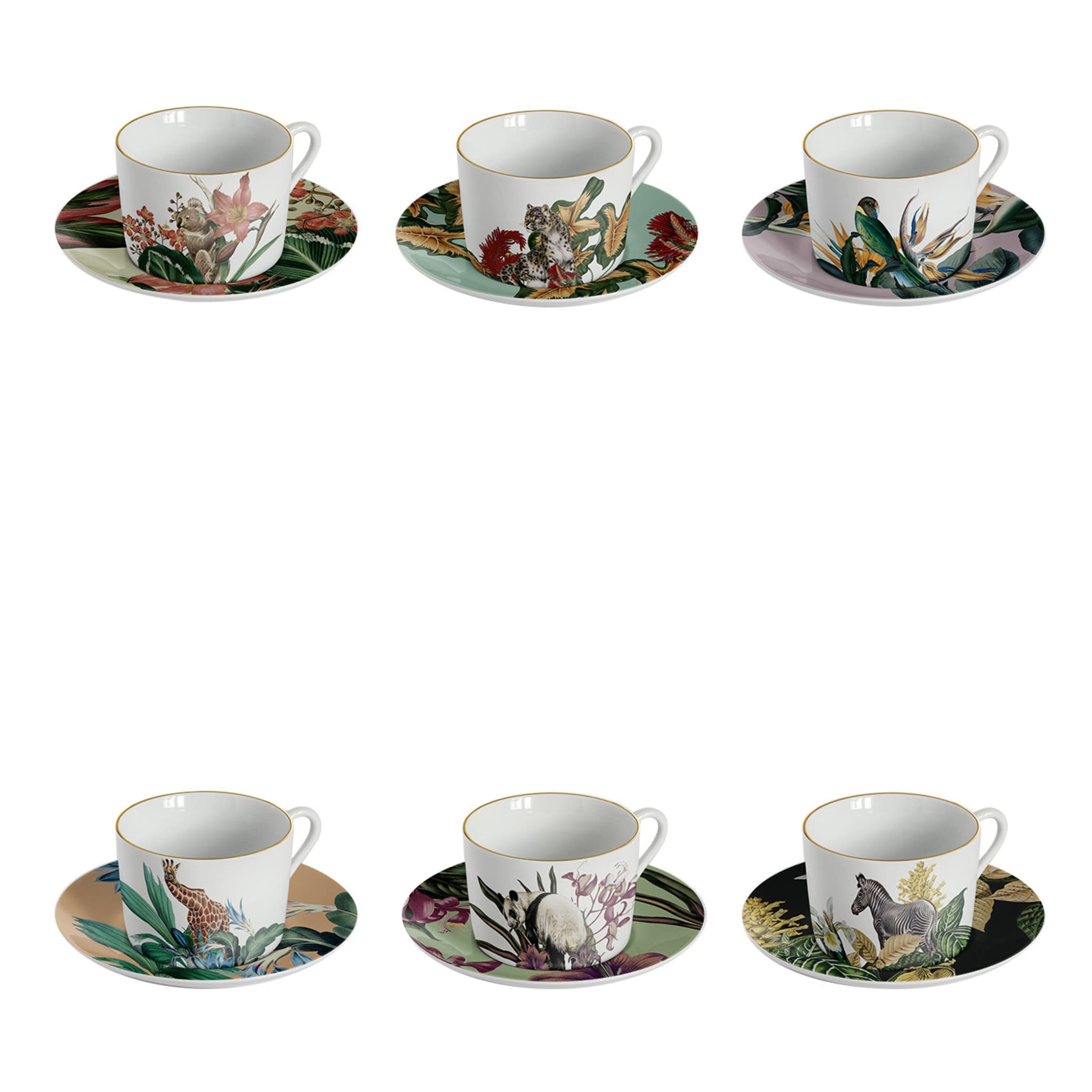 Animalia Set Of 6 Porcelain Tea Cups With Exotic Animals - Main view