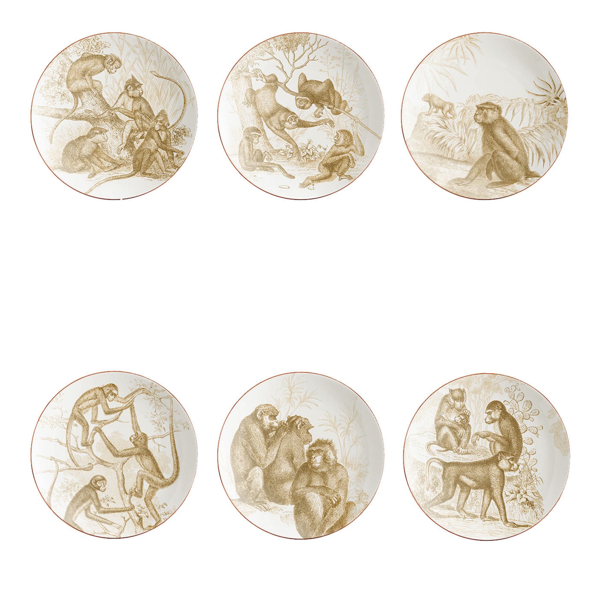 Galtaji Set Of 6 Porcelain Bread Plates With Monkeys - Main view