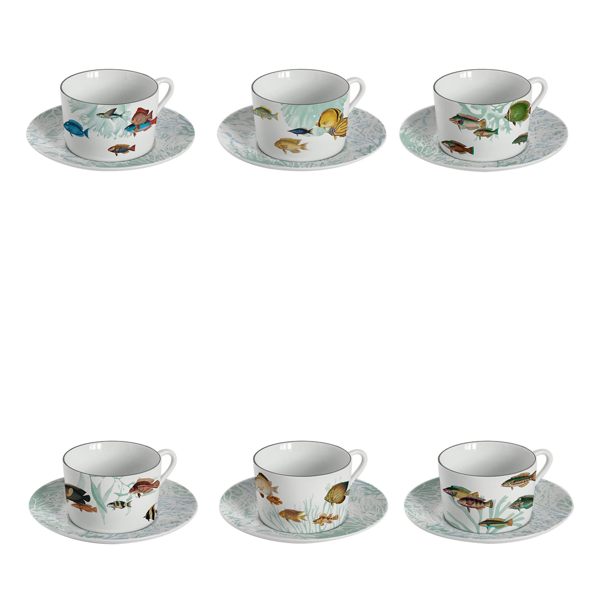 Amami Set Of 6 Porcelain Tea Cups With Tropical Fish - Main view