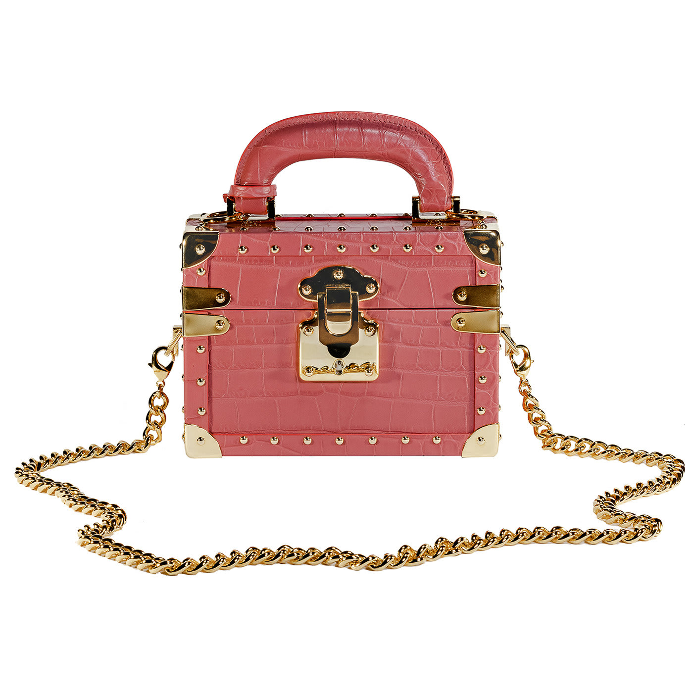 Glam Pink Crocodile Mini Trunk Handbag Paoli