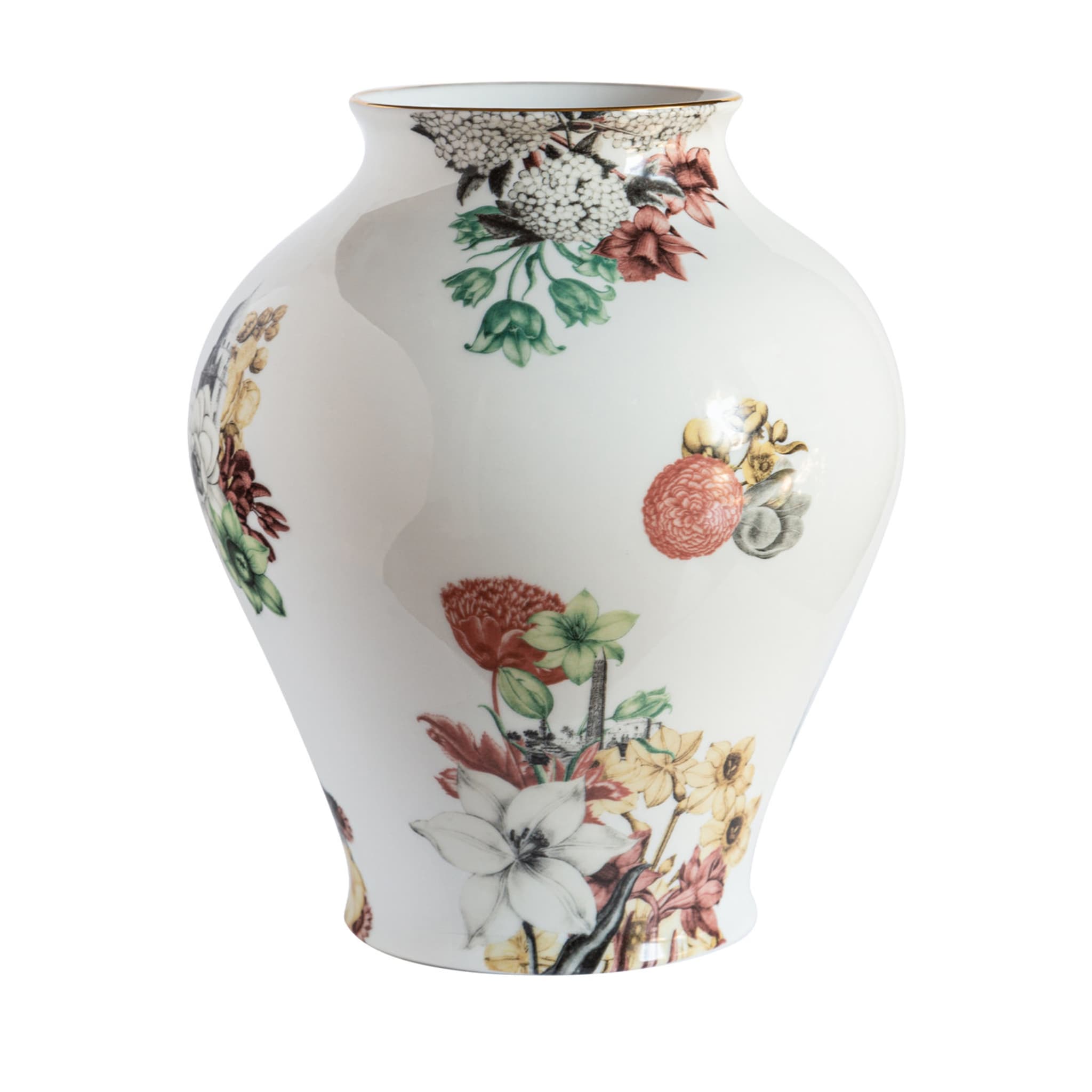 Cairo Amphora Porcelain Vase With Flowers And Architectures H27Cm