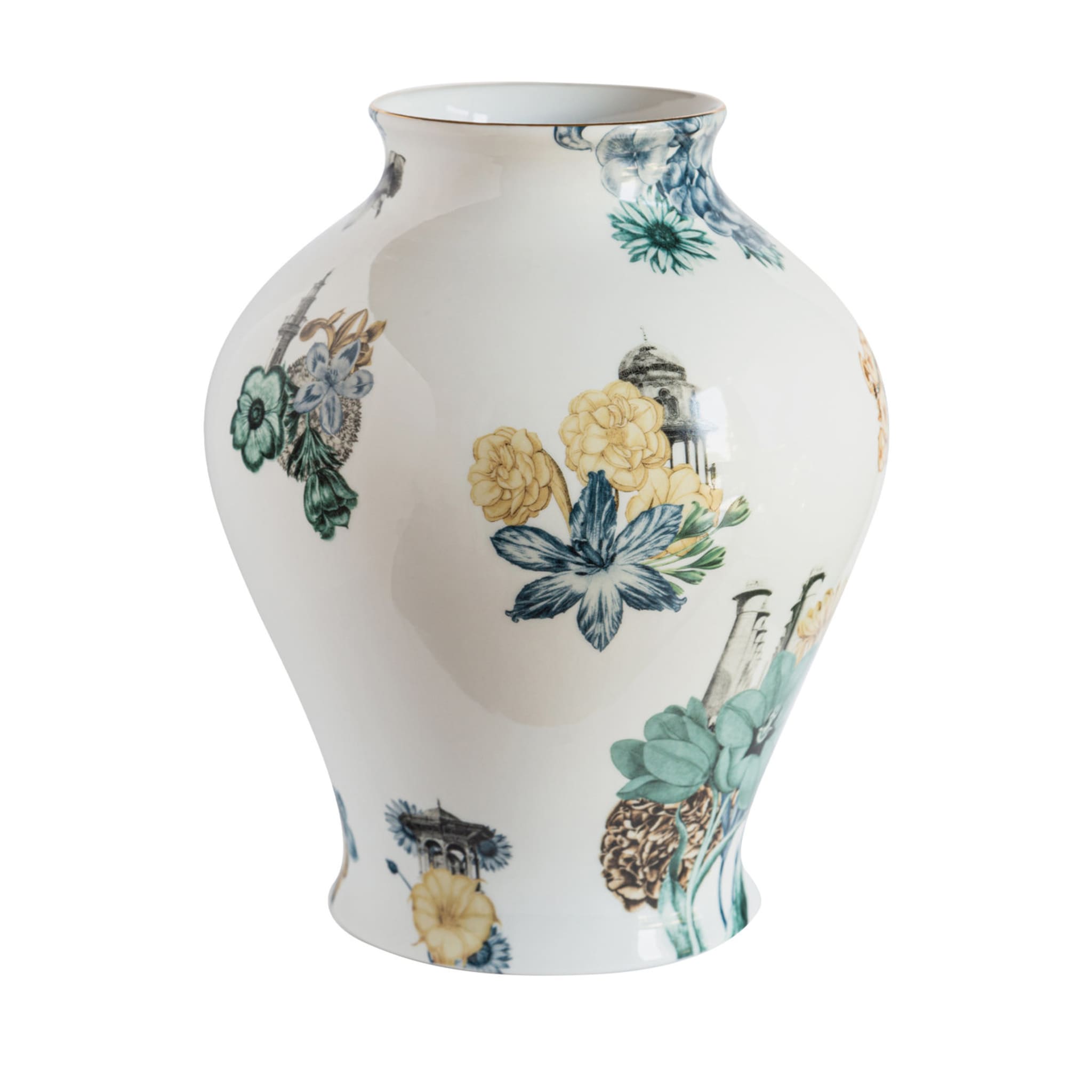 Cairo Amphora Porcelain Vase With Flowers And Architectures H32Cm - Main view