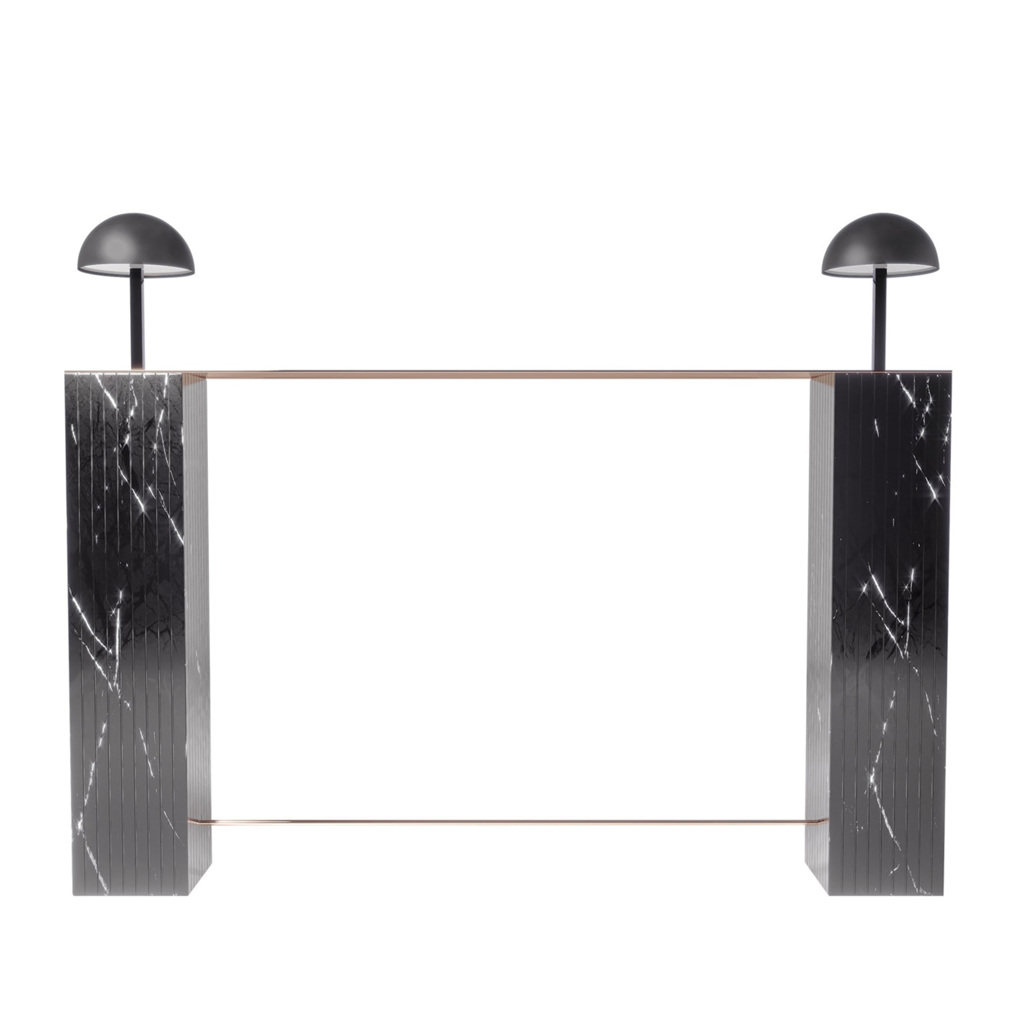 Marquina Marble and Copper Console with Leather Abat-Jours  - Main view