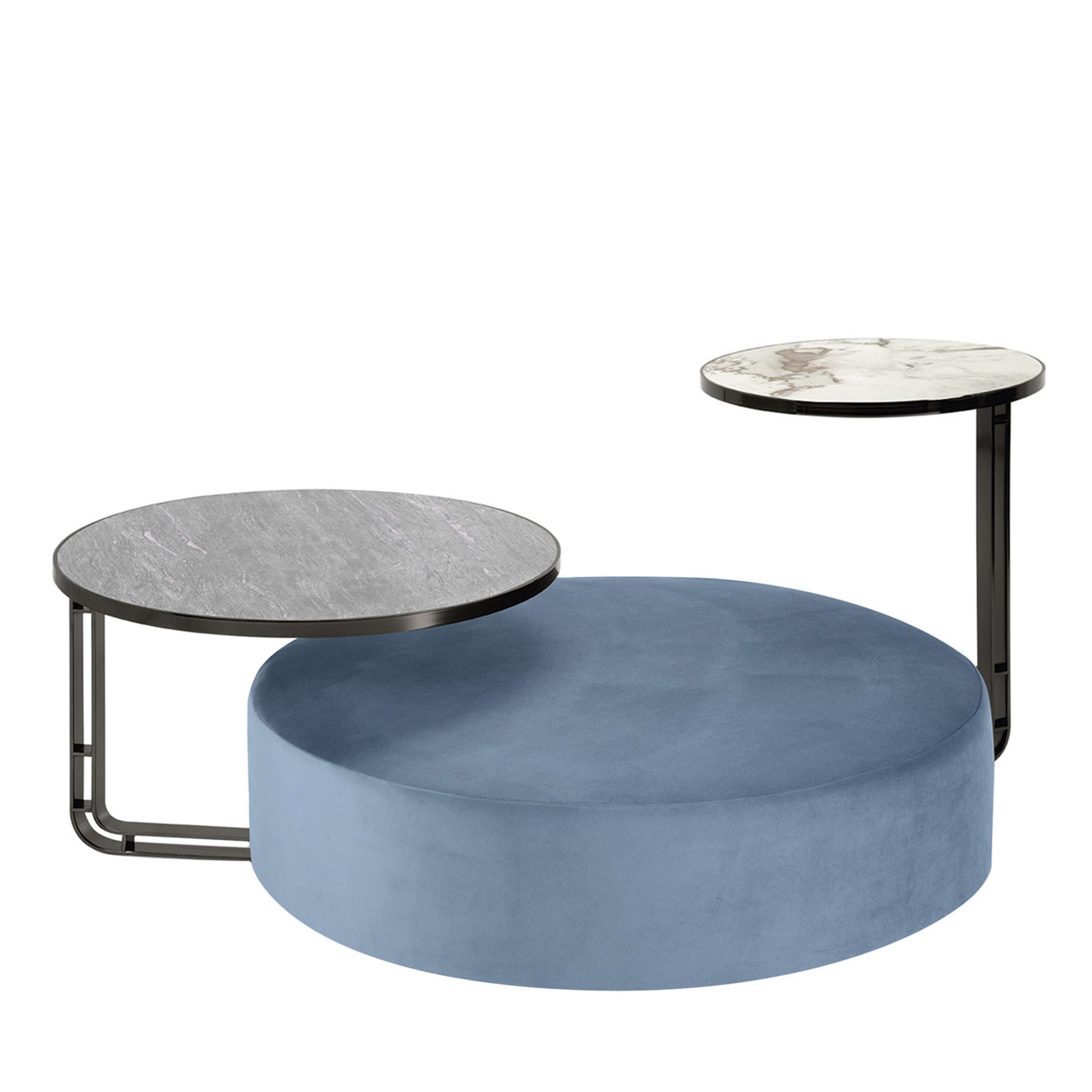 Febe Set di pouf azzurri e 2 tavolini - Vista principale