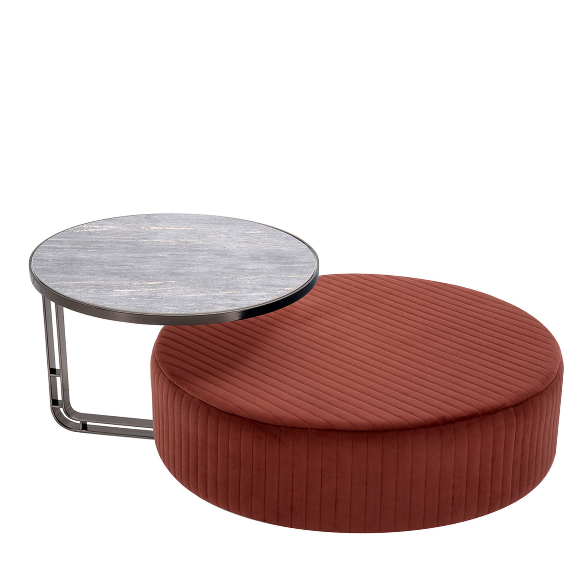 Febe Set of Burgundy Pouf and Small Table - Main view