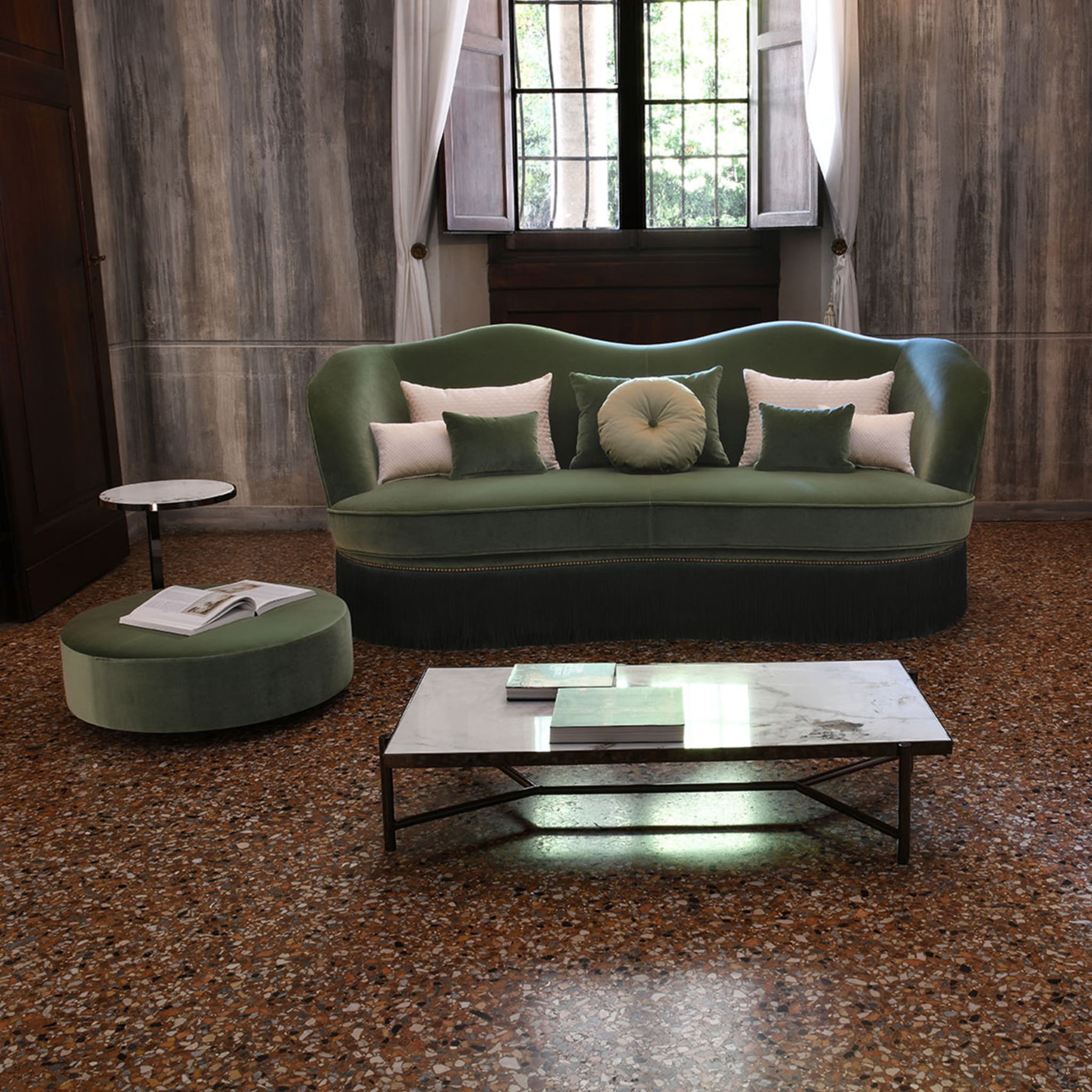 Febe Set of Green Pouf and Small Table - Alternative view 1