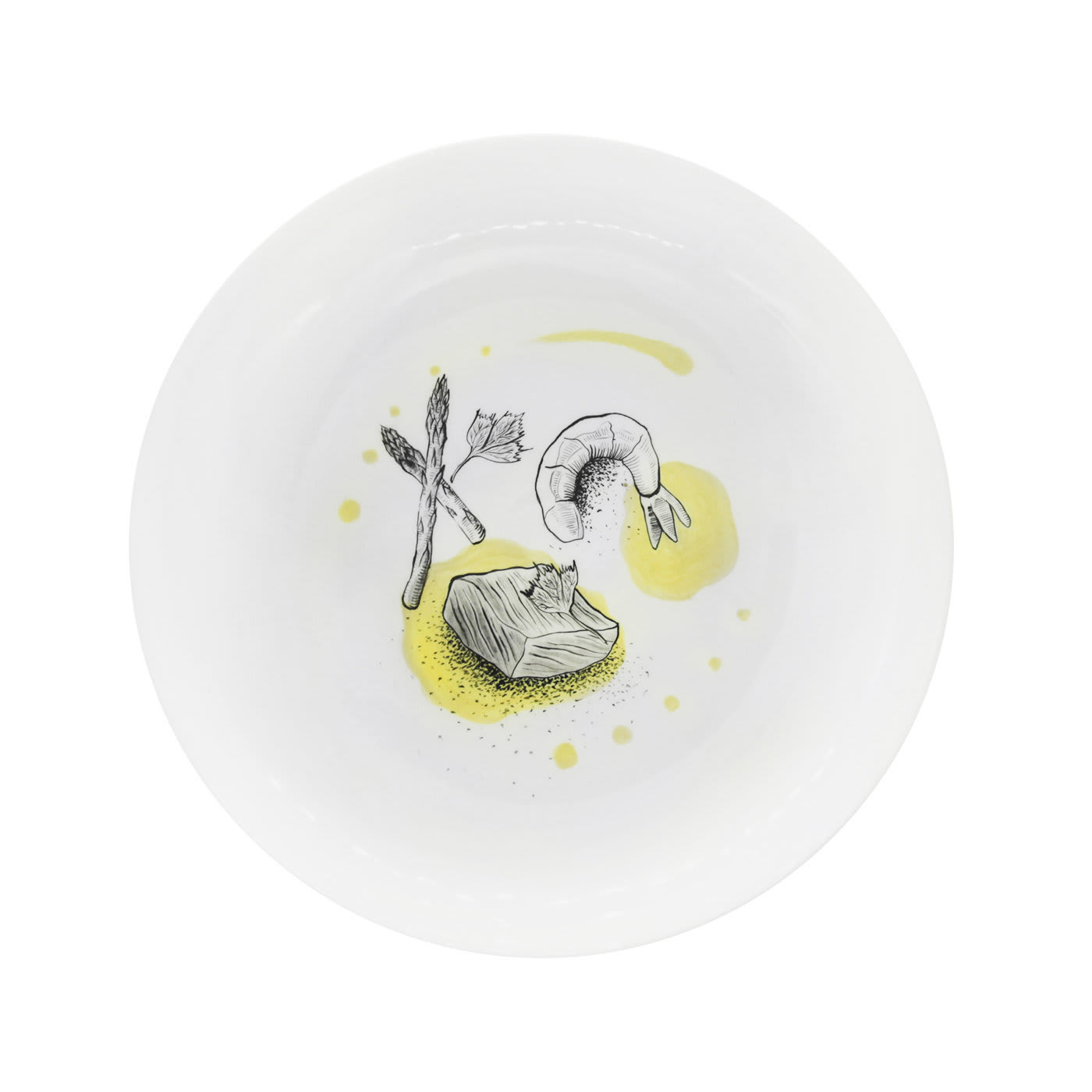 Small Dinner Plate Raw Shrimp with Asparagus and Turmeric Coconut Cream - Maggie Buu