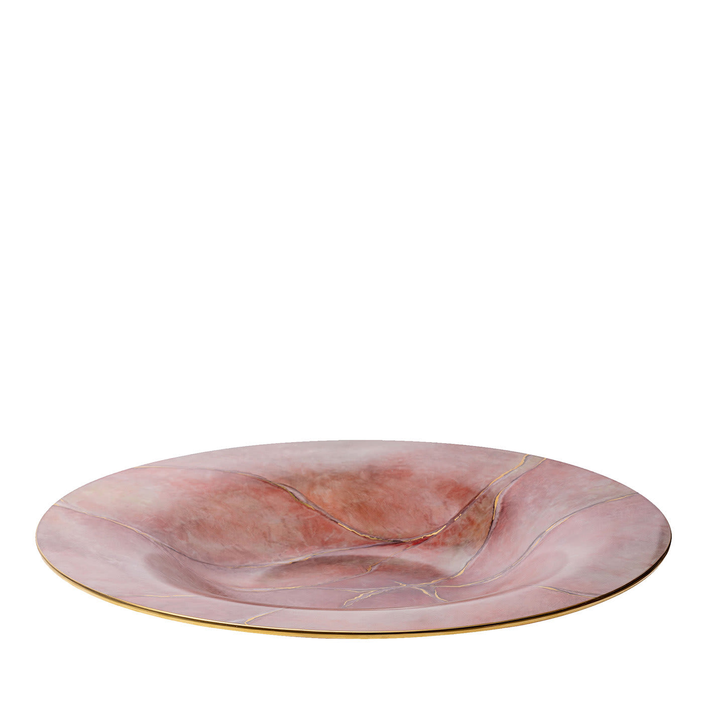 Marmo Large Pink Plate with Gold - Griffe Montenapoleone by Vetrerie di Empoli