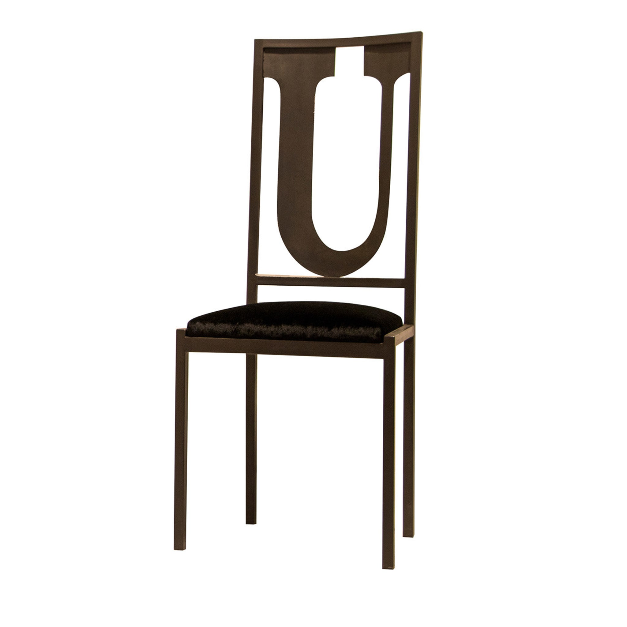Black Velvet-Upholstered U Chair in Iron Frame - Main view