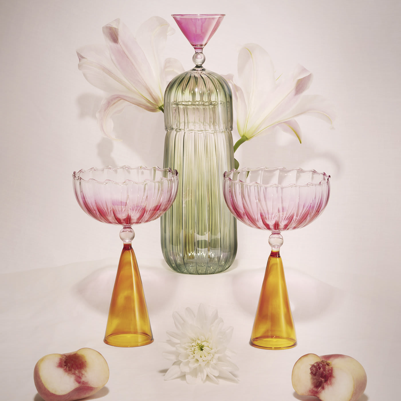 Set of 2 Calypso Pink and Amber Champagne Glasses - Serena Confalonieri