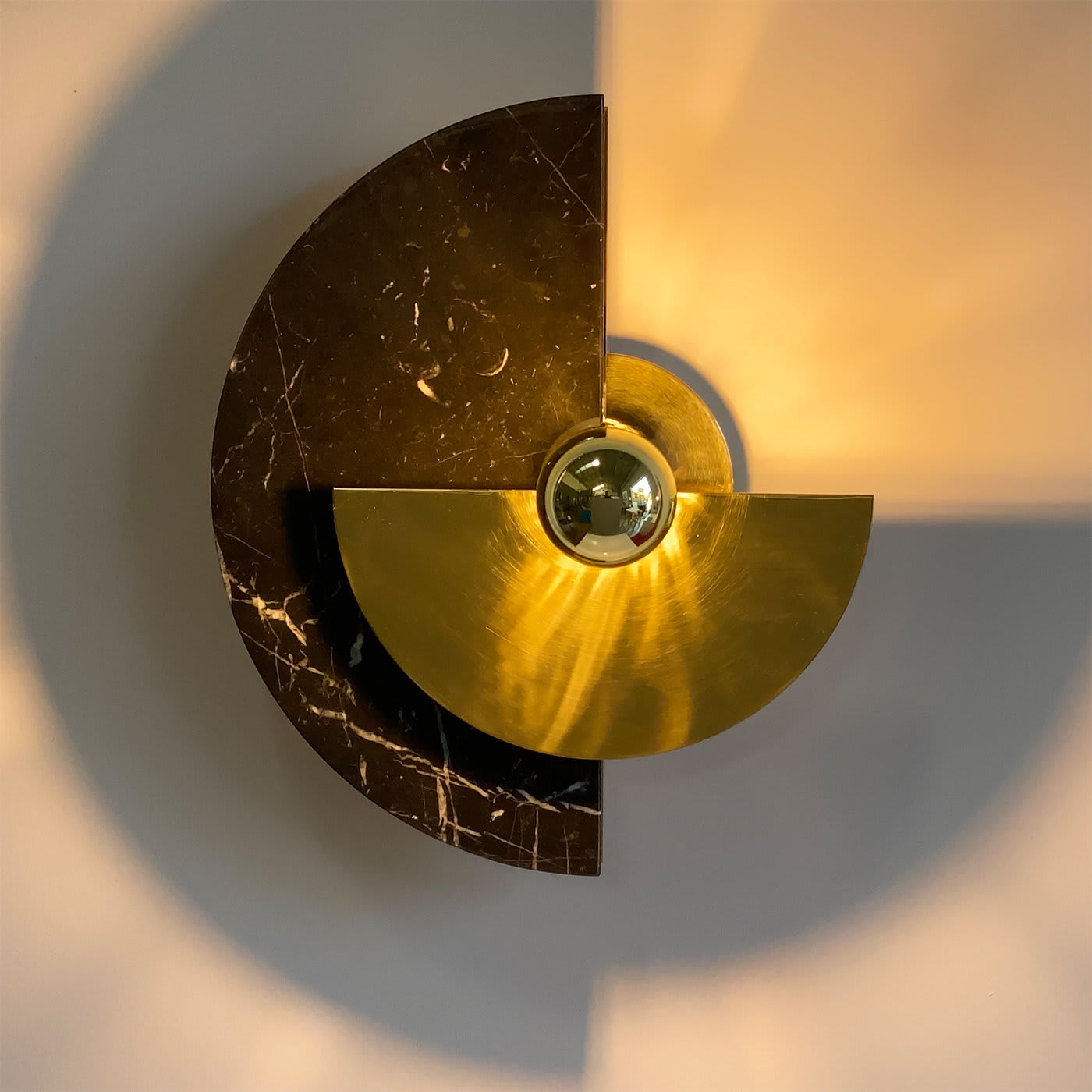 Levante Brass and Black Marquina Marble Round Sconce - Matlight Milano