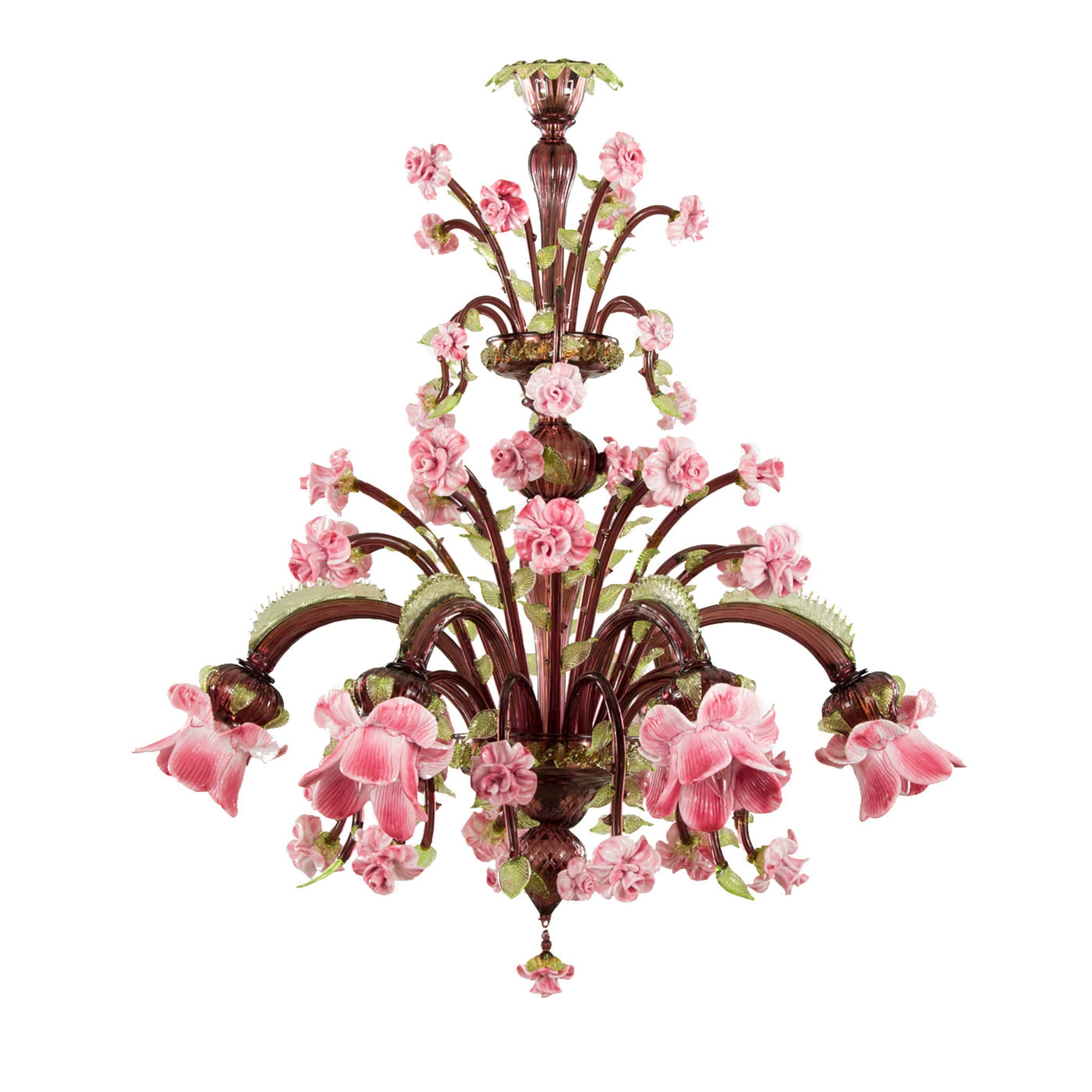 Rosae Rosarum Amethyst and Green 6-Light Chandelier - Main view