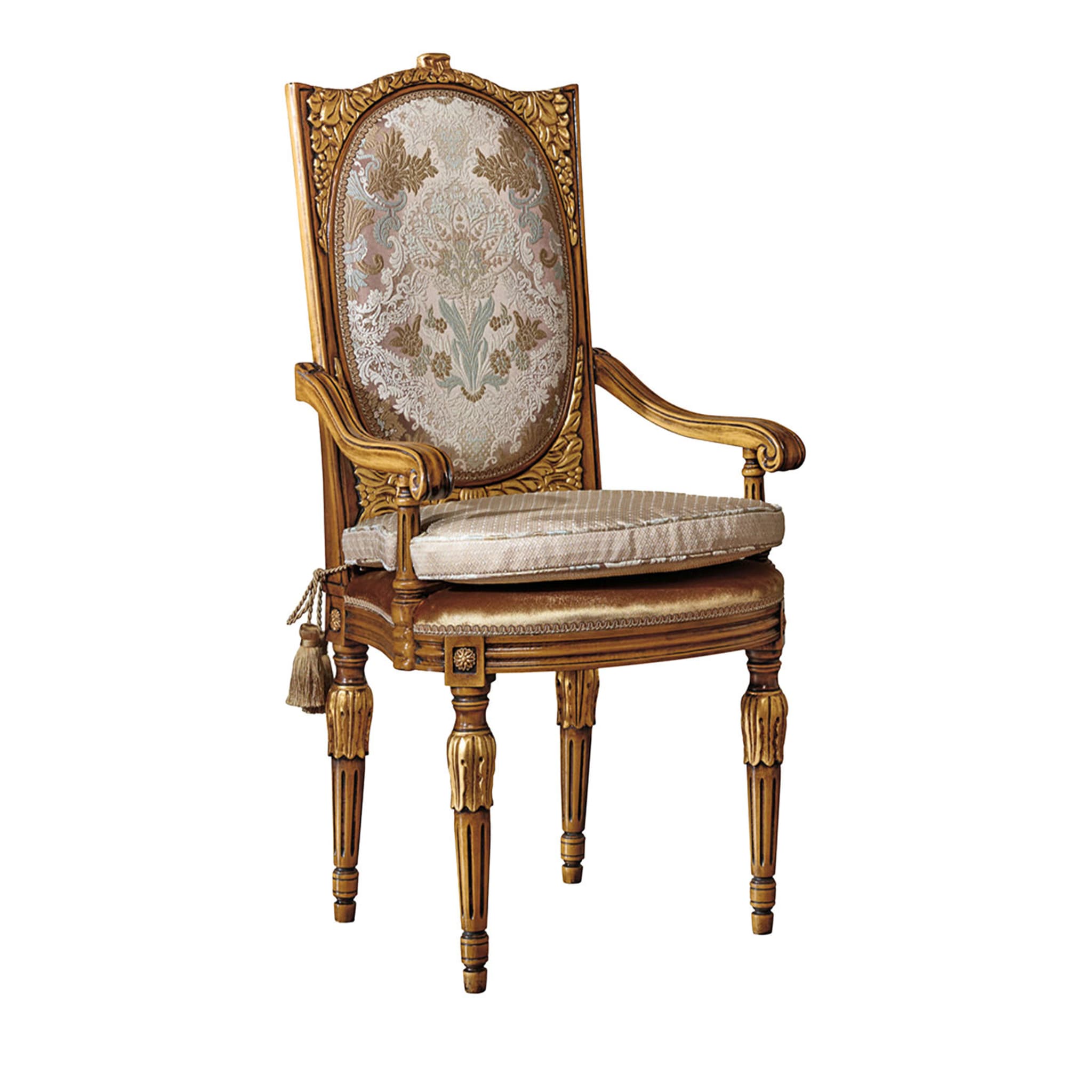 Upholstered Dining Armchair with Gold Inlays - Main view