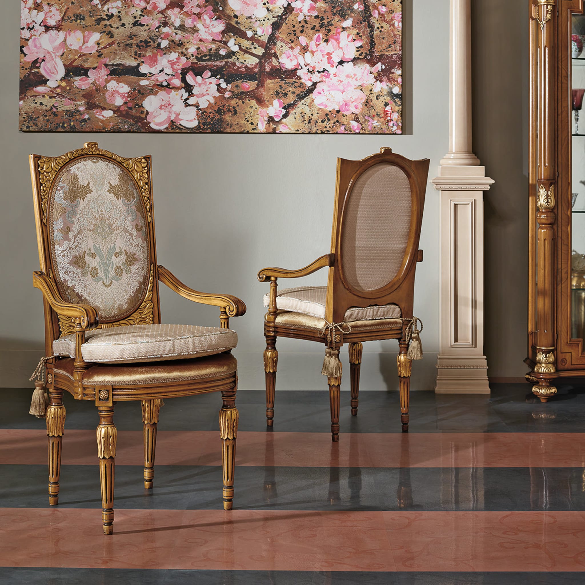 Upholstered Dining Armchair with Gold Inlays - Alternative view 1