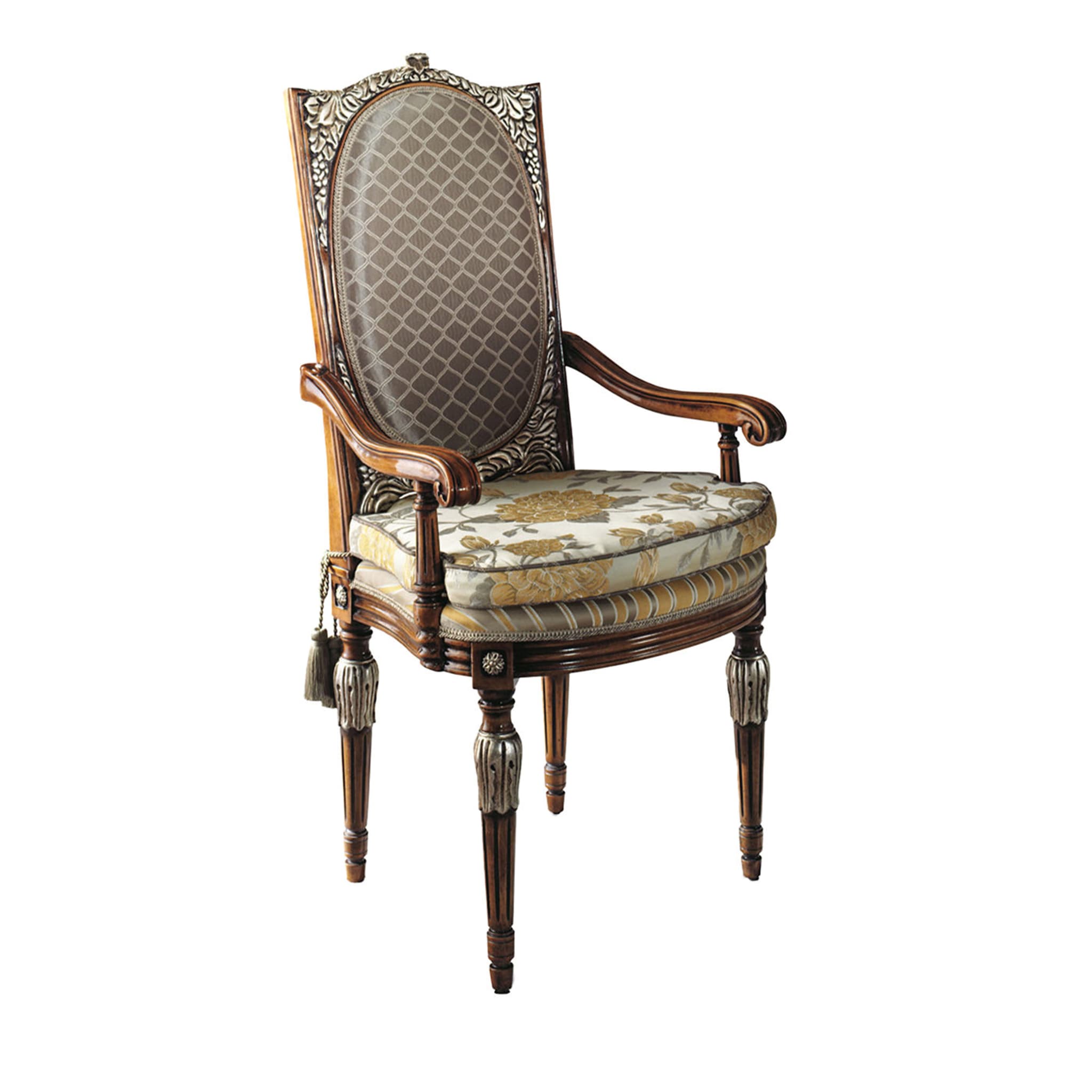 Upholstered Dining Armchair with Silver Inlays - Main view