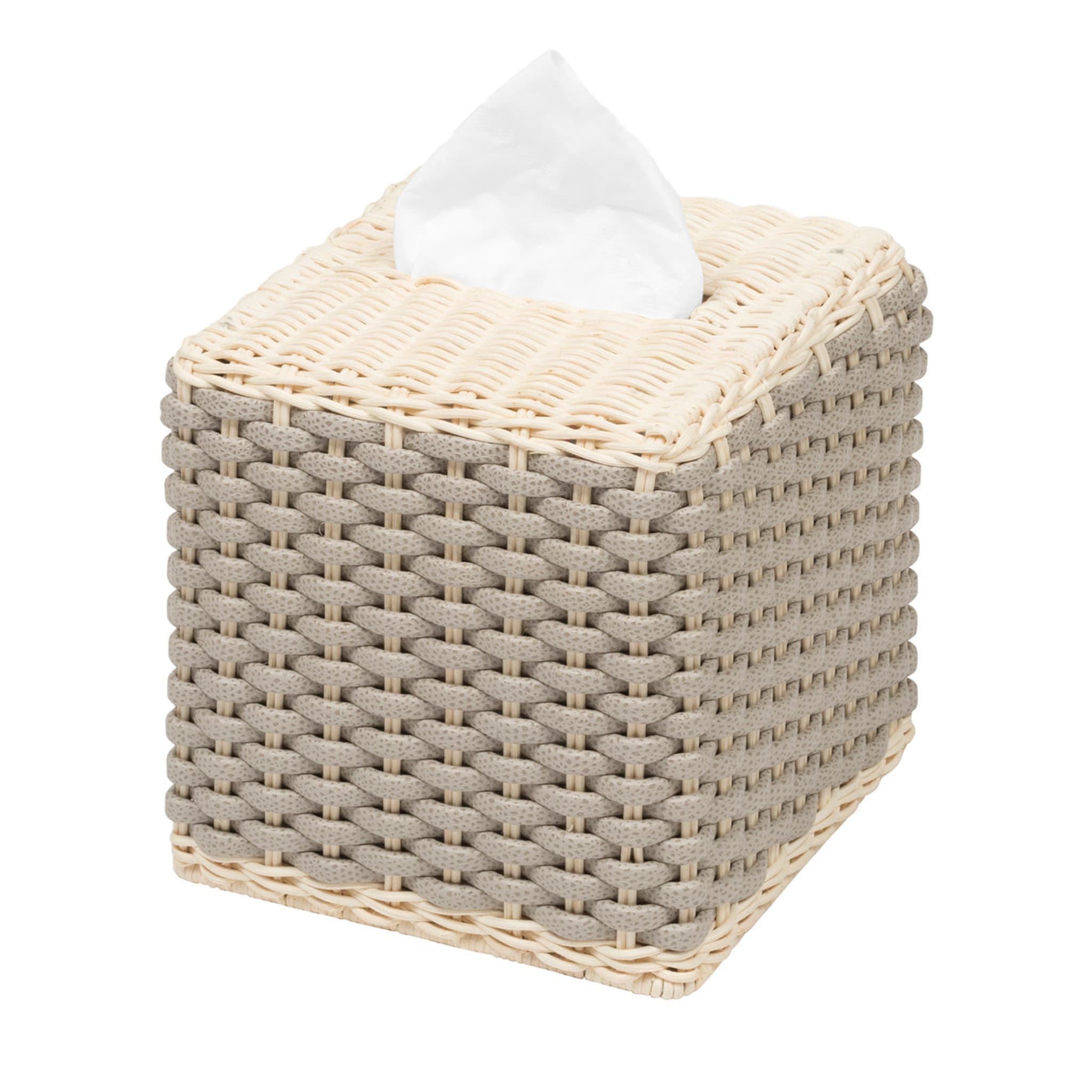 Antibes Beige Leather & Rattan Square Tissue Box - Main view
