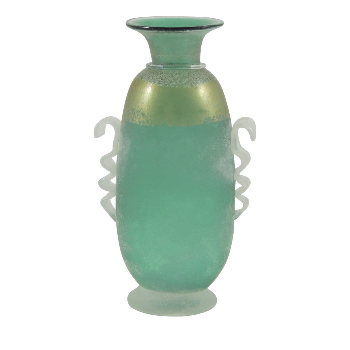 Green Tall Vase with Silver-Gold Leaf - Gambaro e Tagliapietra