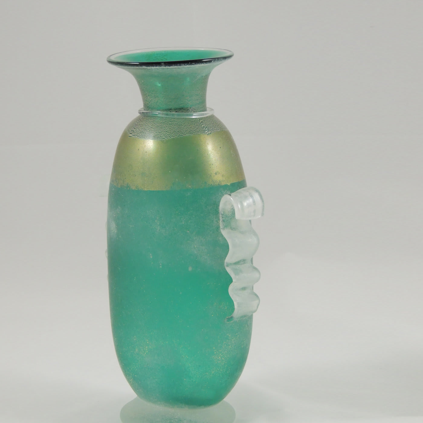 Green Tall Vase with Silver-Gold Leaf - Gambaro e Tagliapietra