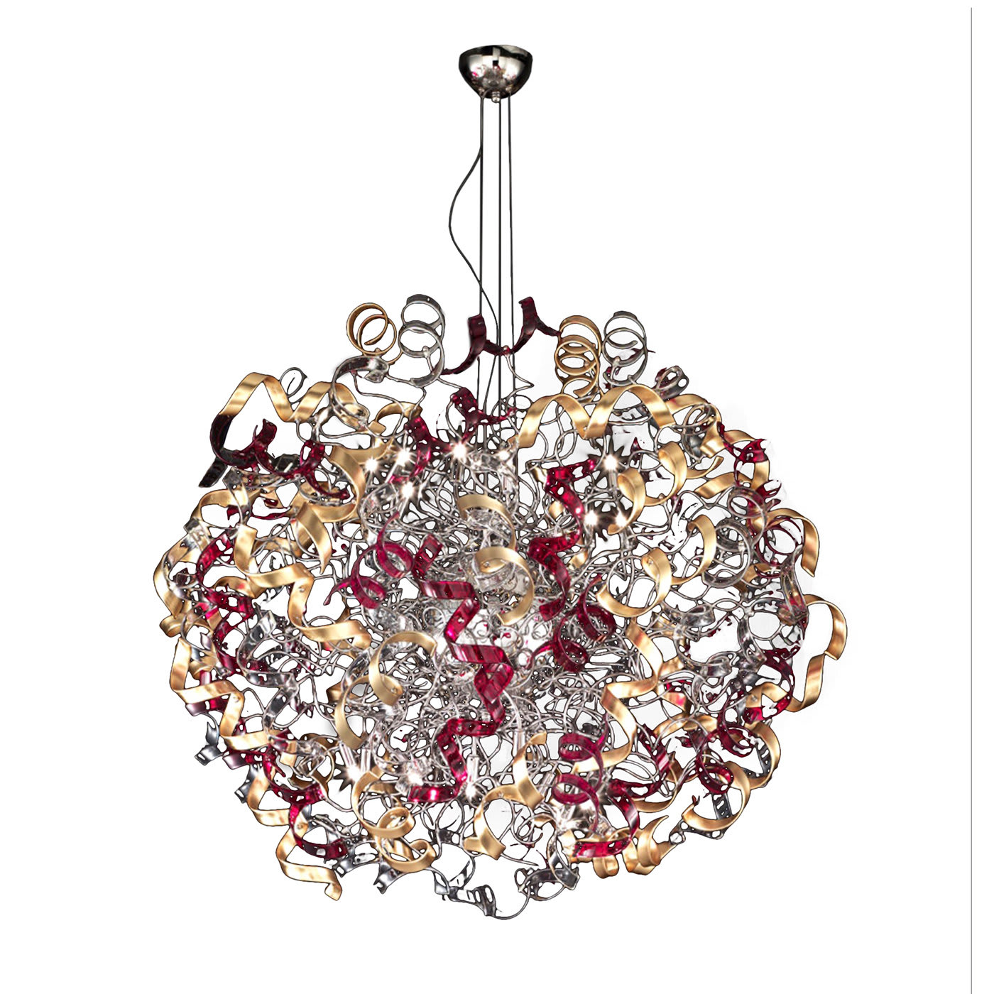 Astro Gold and Red Round 18-Light Pendant Lamp - Metal Lux