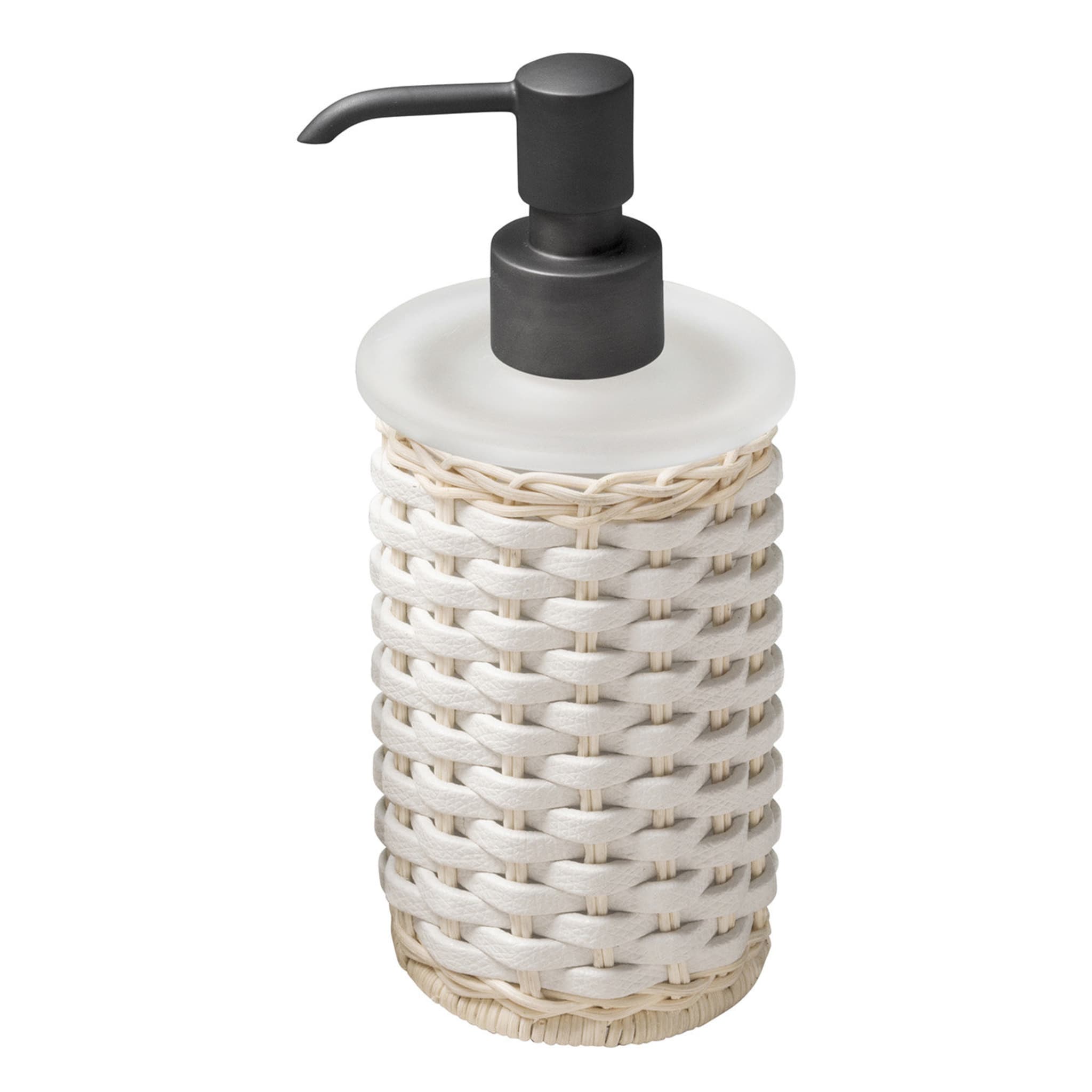 Calais White Leather & Rattan Soap Dispenser and Toothbrush Holder - Alternative view 2