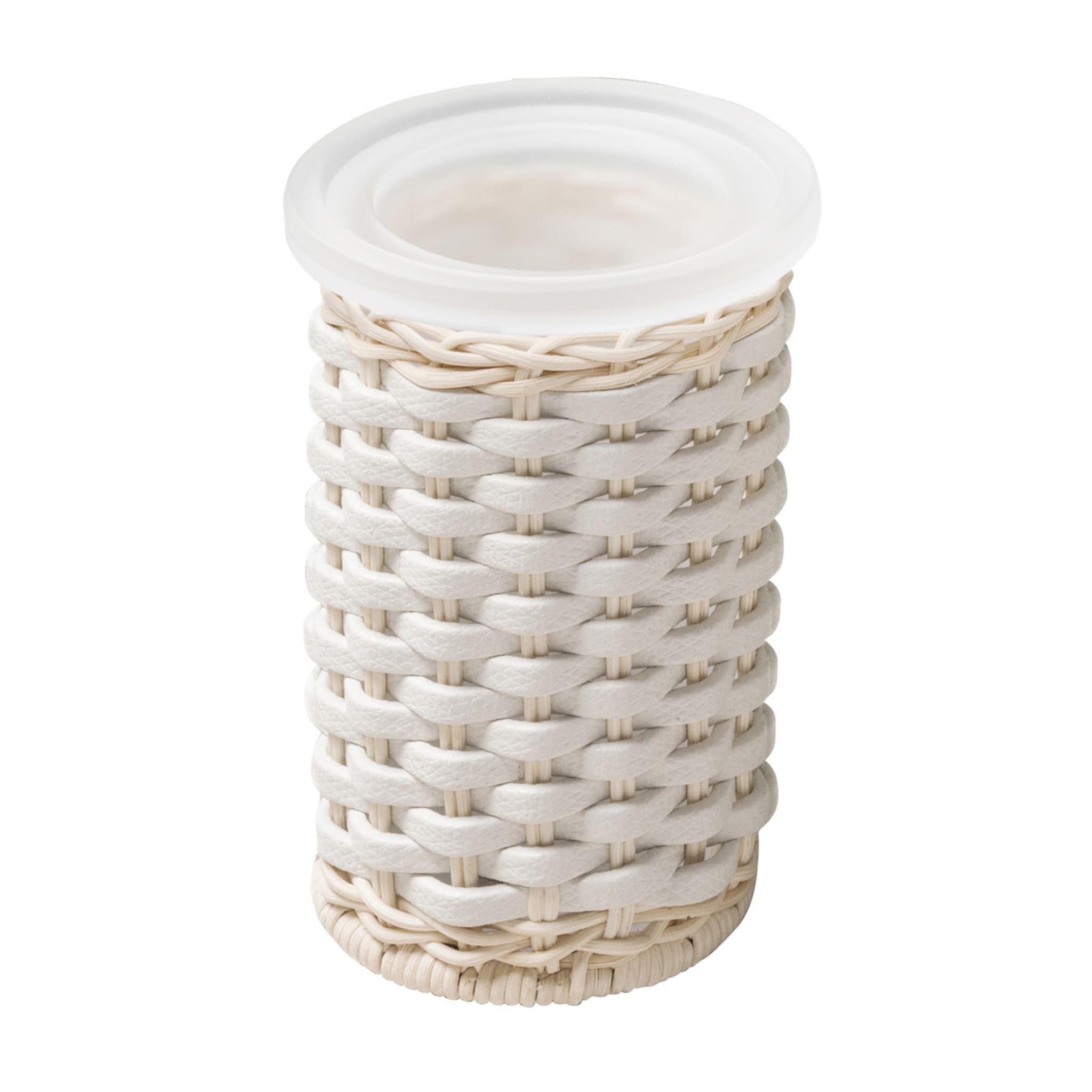 Calais White Leather & Rattan Soap Dispenser and Toothbrush Holder - Alternative view 3
