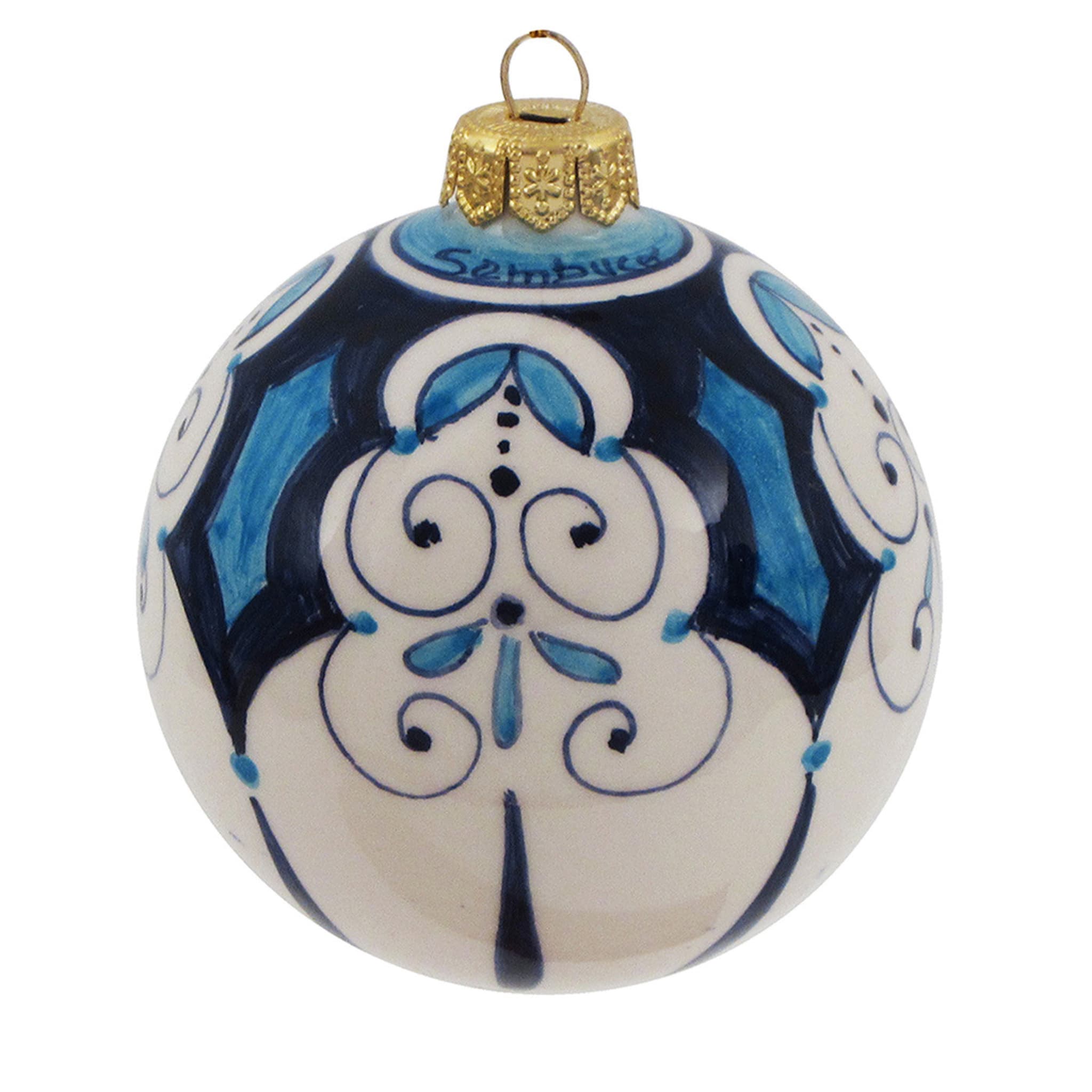 Blue Floral Christmas Ball Ornament - Main view