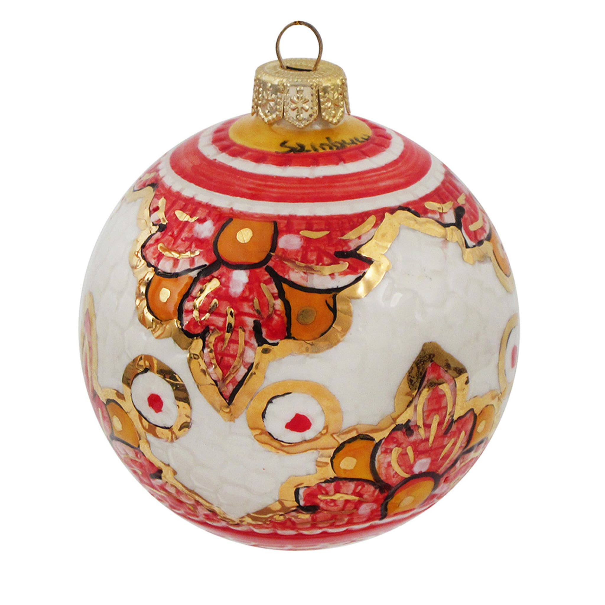 Red Floral Christmas Ball Ornament - Main view