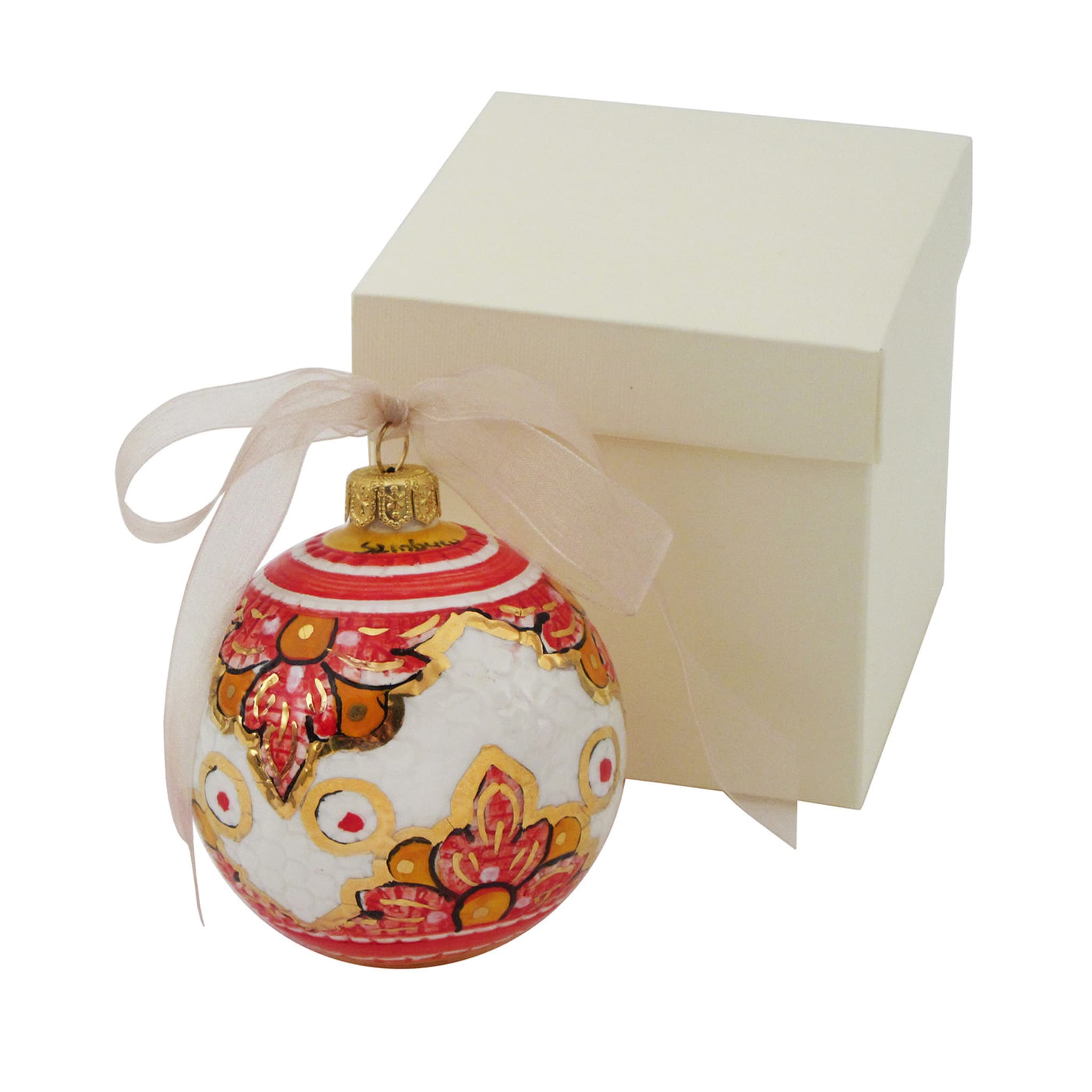 Red Floral Christmas Ball Ornament - Alternative view 1