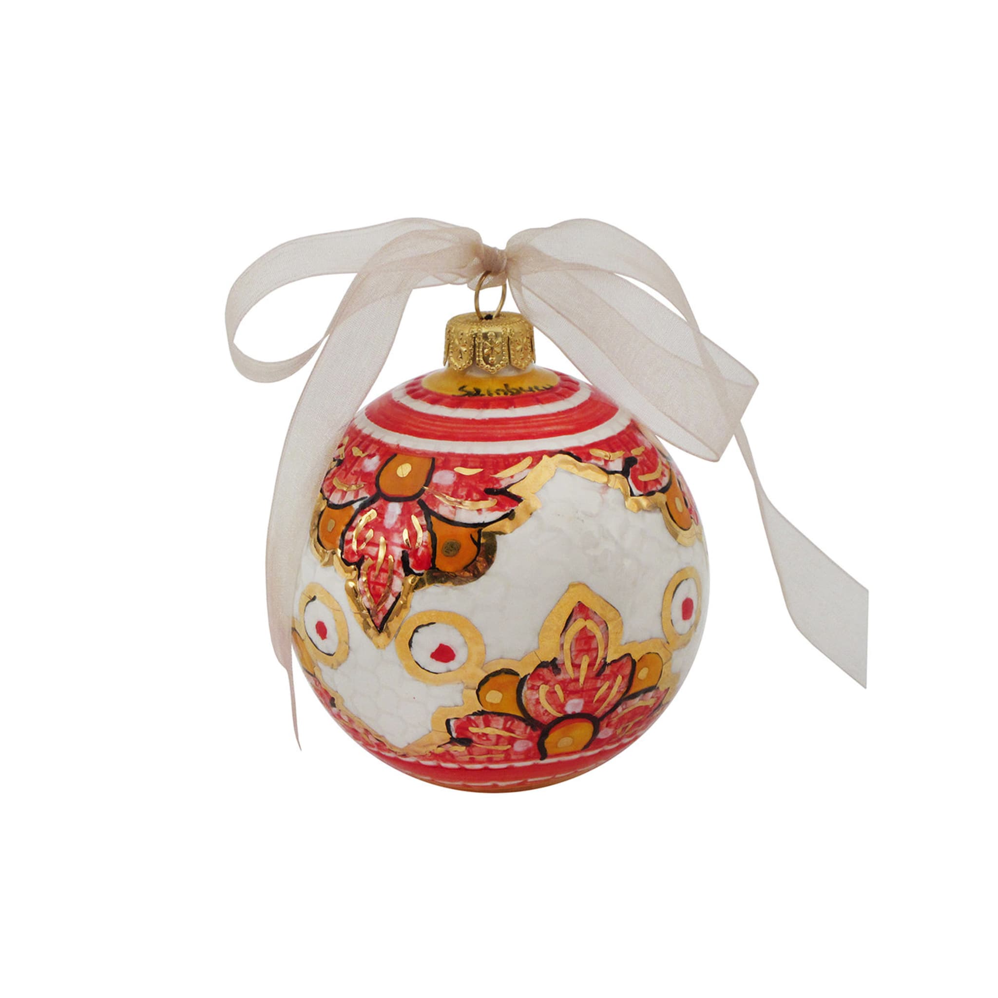Red Floral Christmas Ball Ornament - Alternative view 3