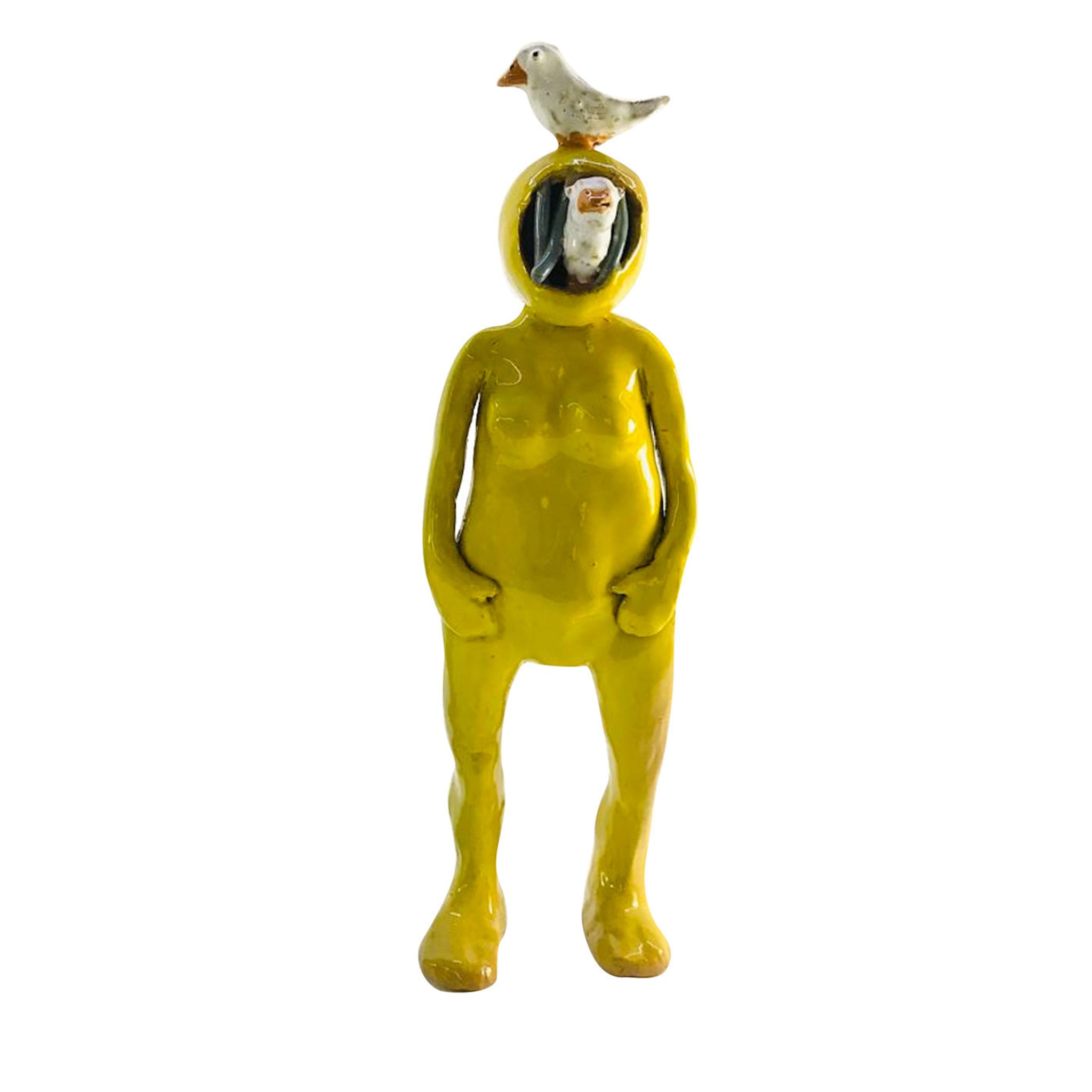 Sculpture jaune de plongeur de haute mer - Vue principale