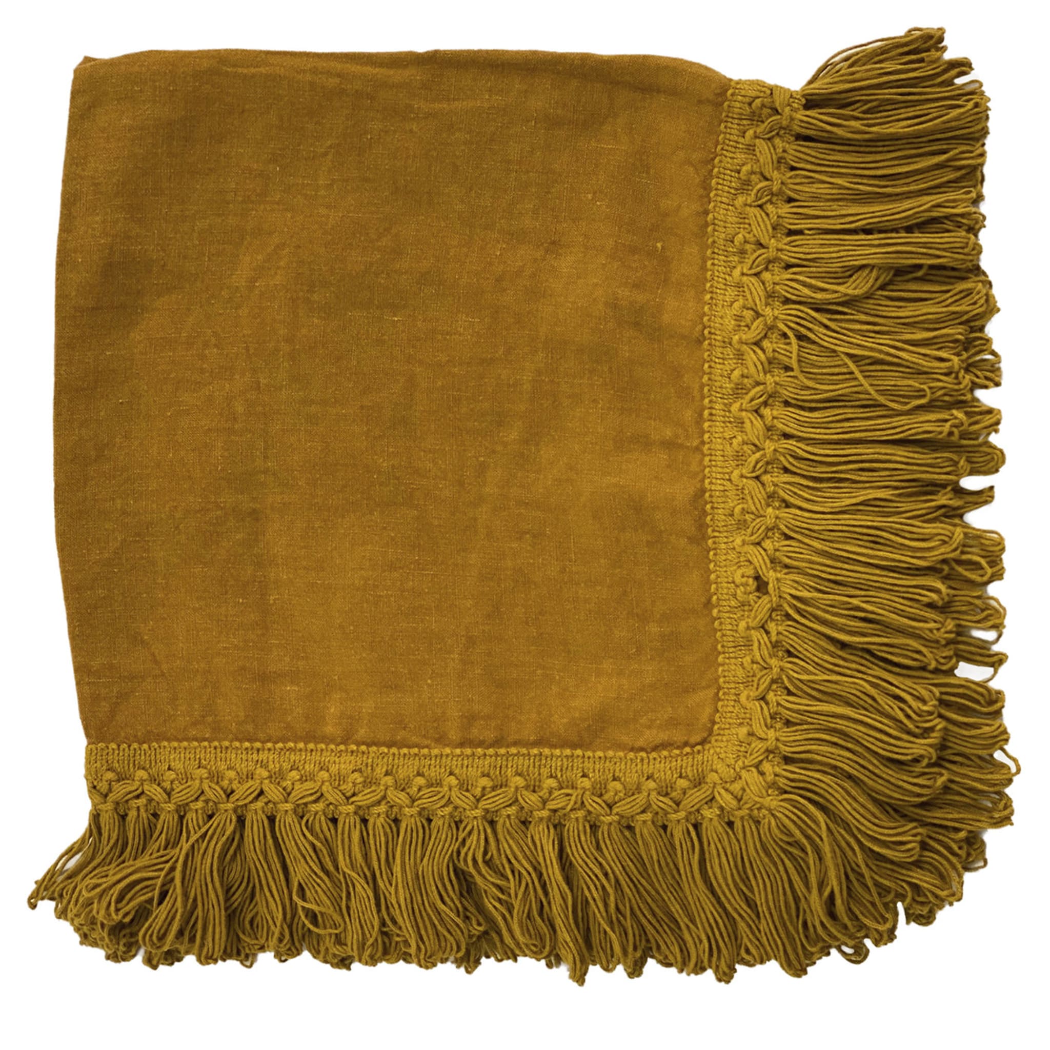 Set of 4 Ocher Napkins with long fringes - Main view