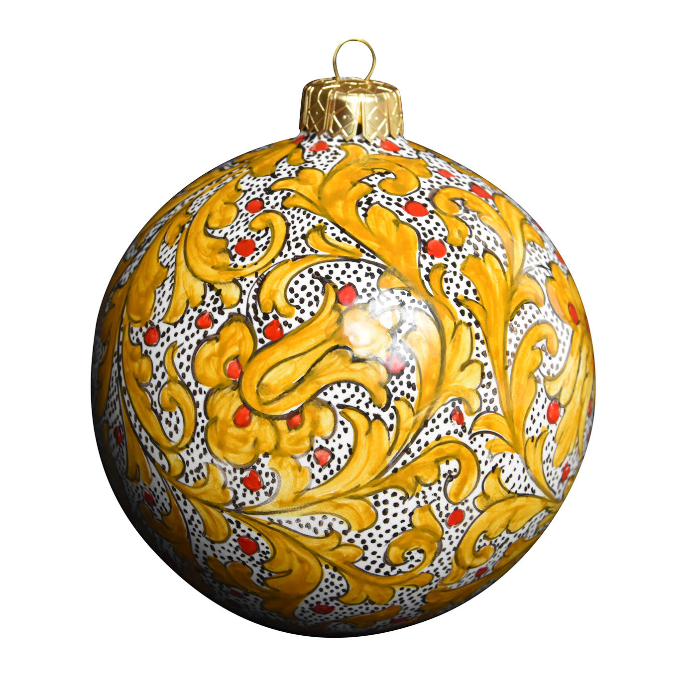 Golden Scrolls Christmas Ball Ornament  - Idea Ceramica