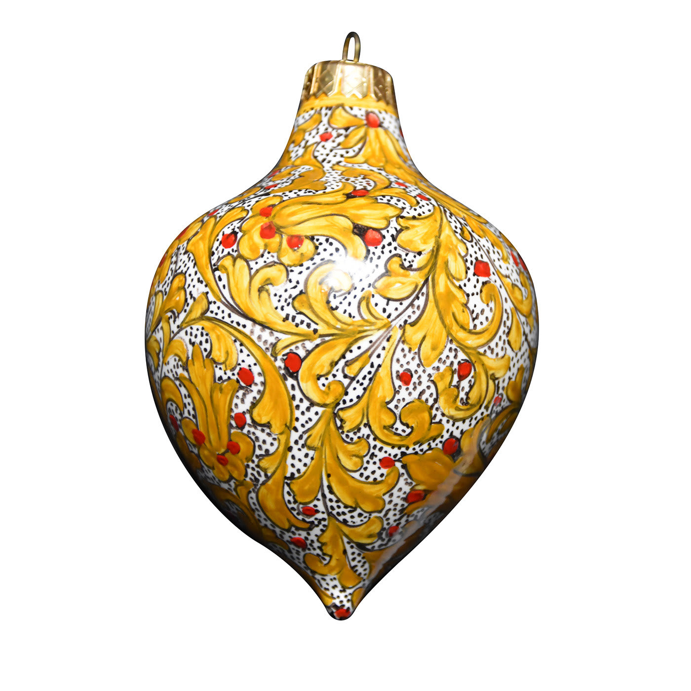 Golden Scrolls Teardrop Christmas Ball Ornament  - Idea Ceramica