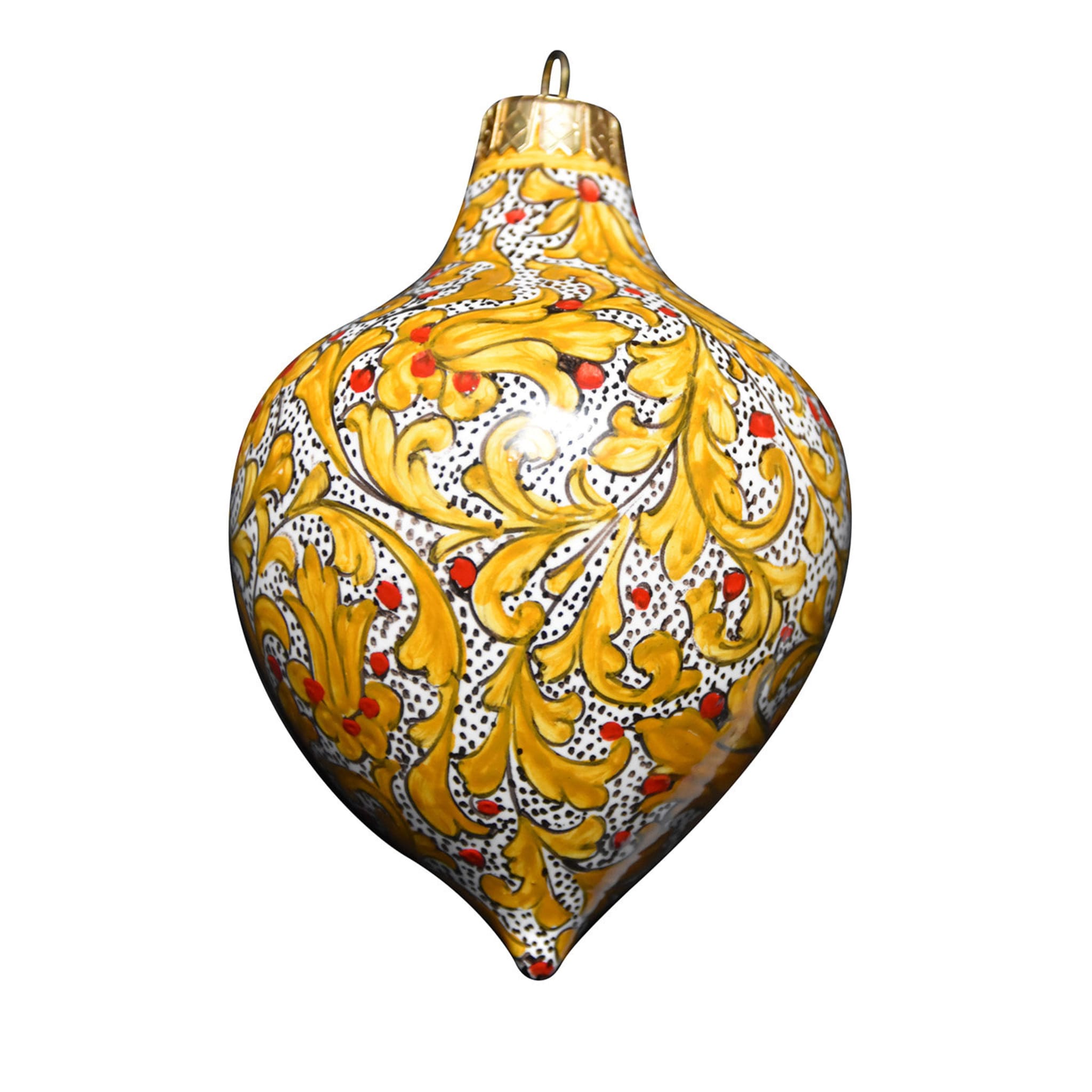 Ornamento a forma di palla di Natale a goccia con pergamene d'oro - Vista principale