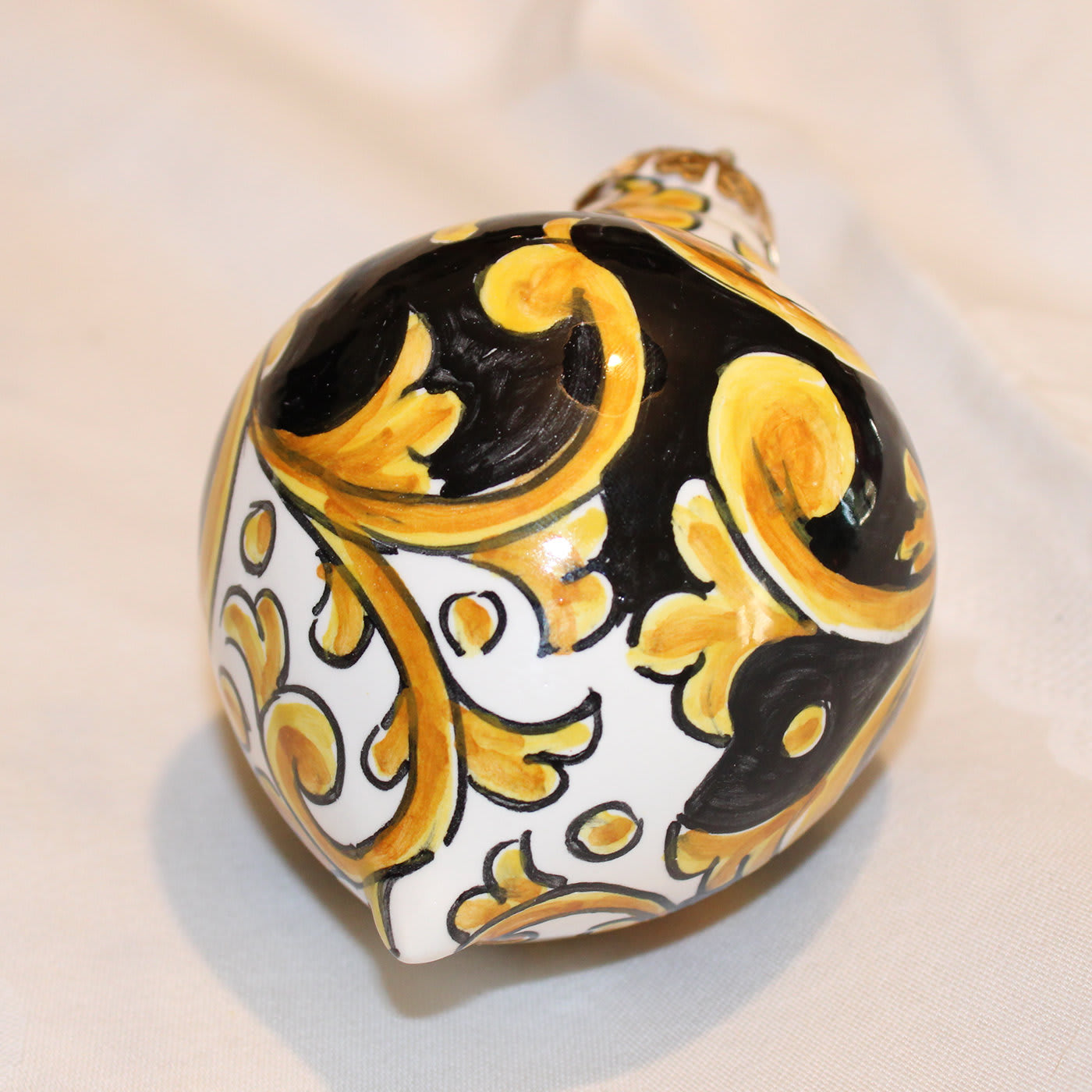 White and Black Damask Teardrop Christmas Ball Ornament  - Idea Ceramica