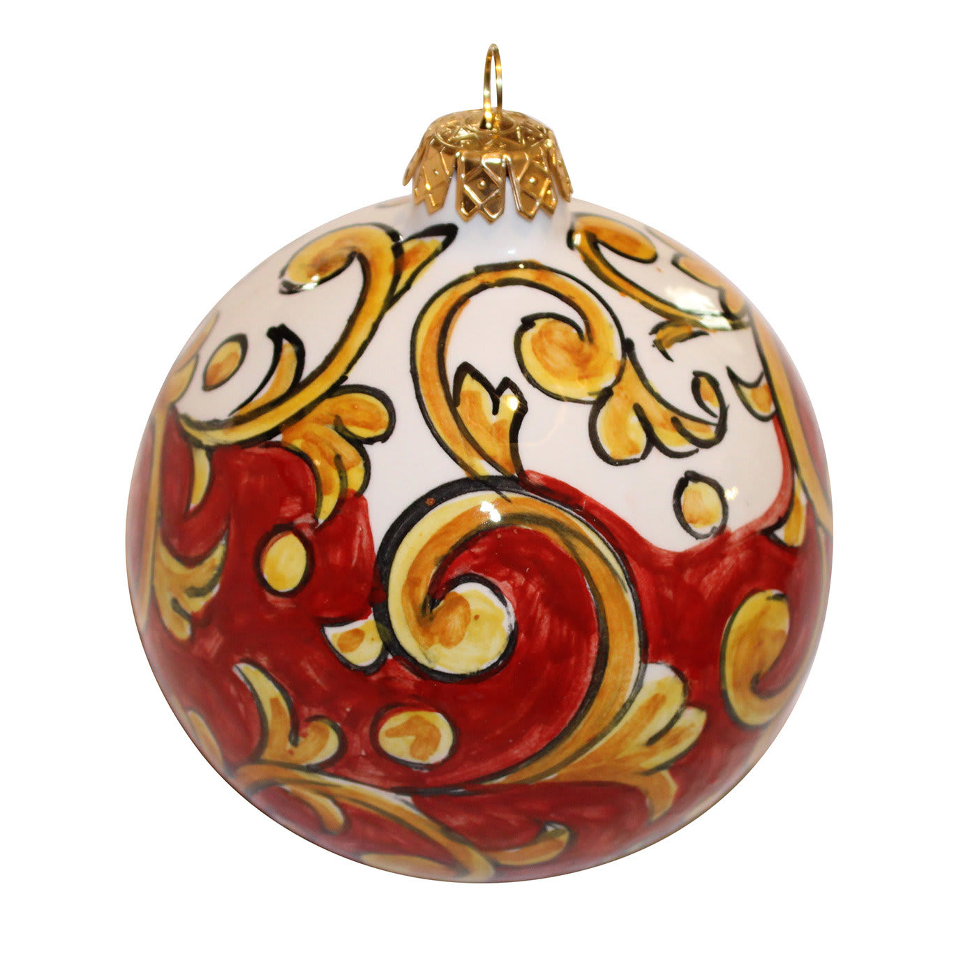 White and Red Damask Christmas Ball Ornament  - Idea Ceramica
