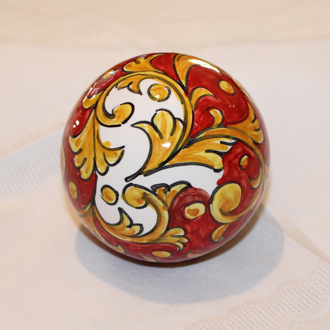 White and Red Damask Christmas Ball Ornament  - Idea Ceramica