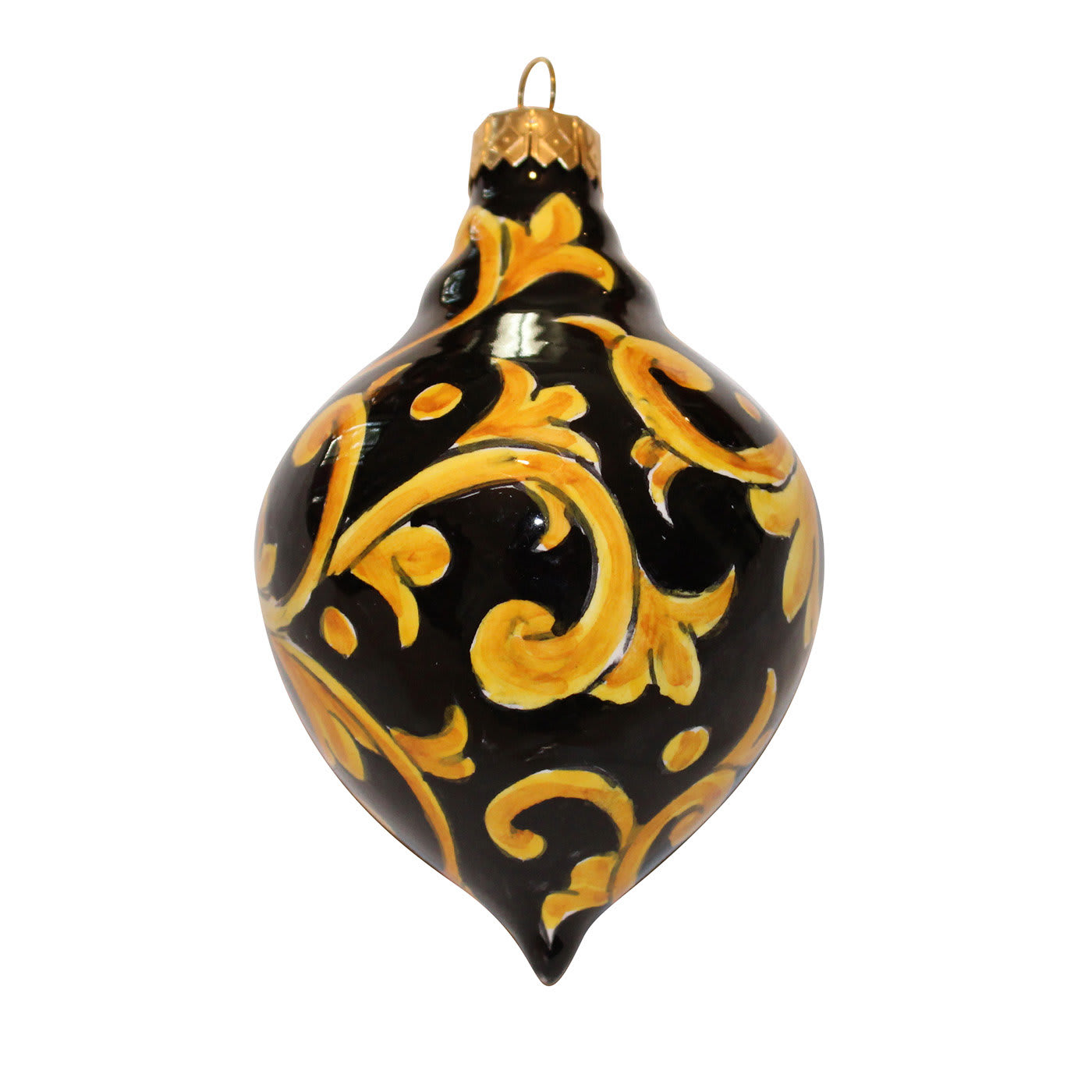 Black Damask Teardrop Christmas Ball Ornament  - Idea Ceramica
