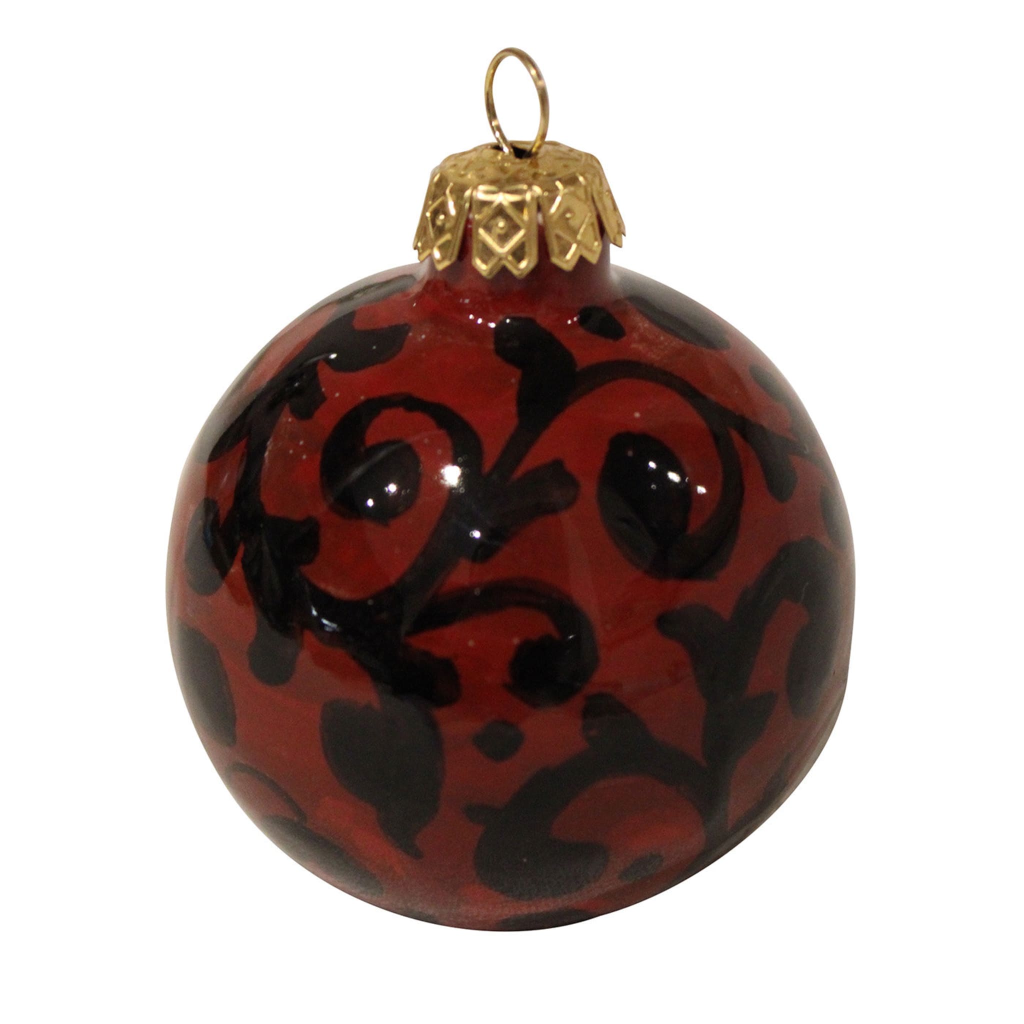 Ornamento a forma di palla di Natale in damasco rosso e nero - Vista principale